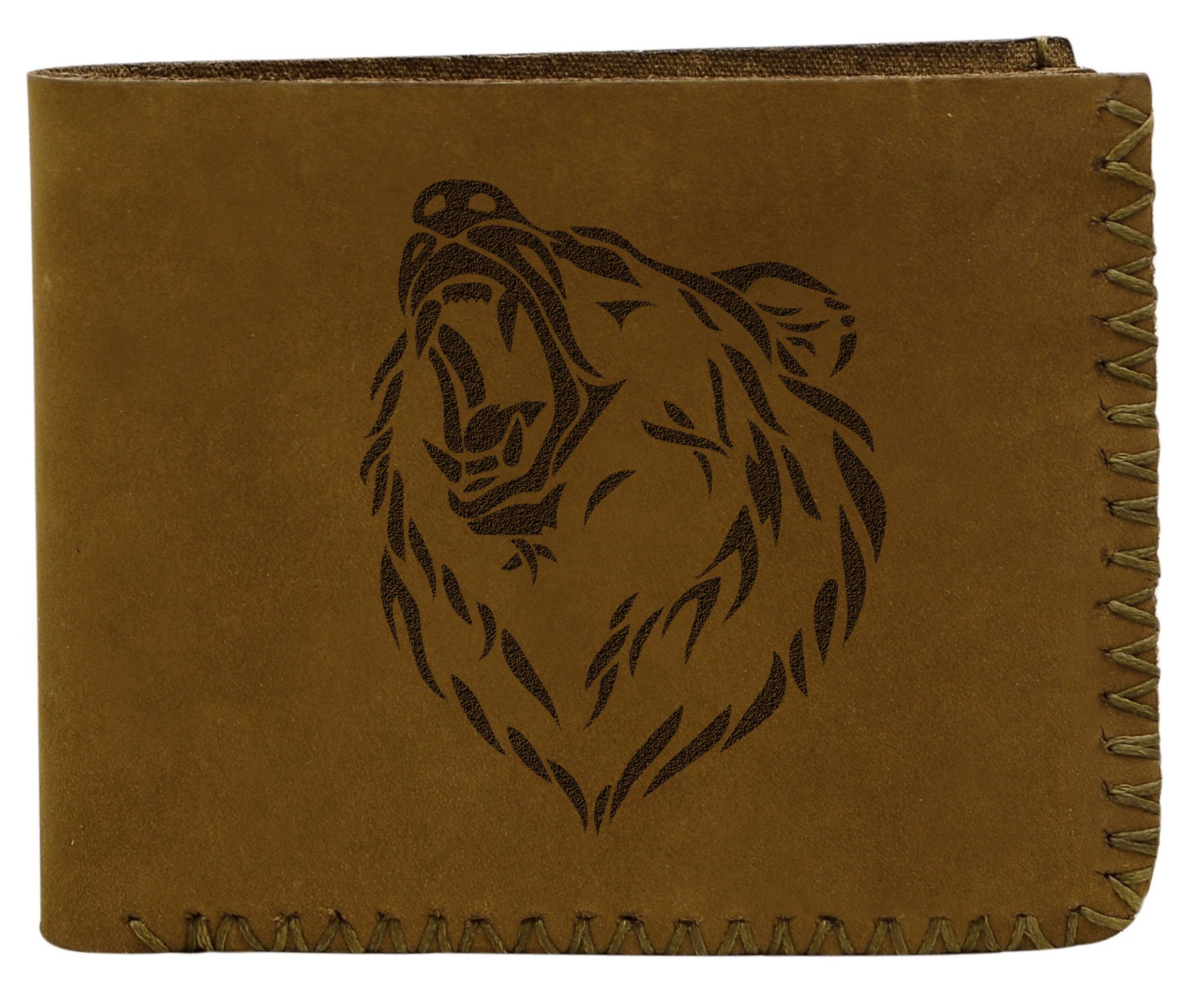 Handmade Genuine Leather Wallet for Men - Tribal Bear Design - Pull-Up Style - Perfect for Everyday Use, Travel & Gifting