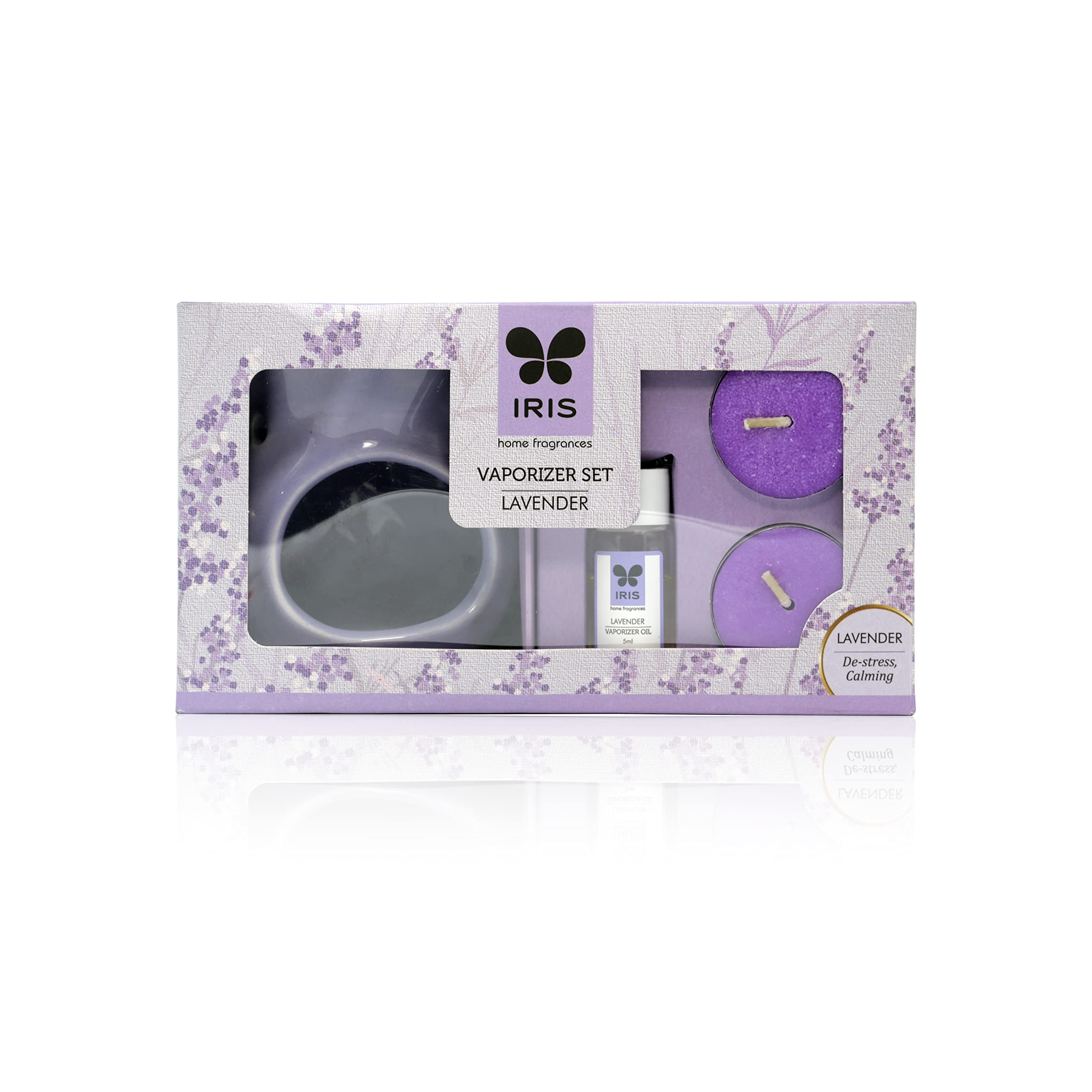 Premium IRIS Ceramic Vaporizer with 5ml Lavender Essential Oil & 2 Tea Lights - Elegant Home Fragrance Diffuser for Aromatherapy, Relaxation & Spa-Like Ambience - Perfect for Bedrooms, Living Rooms & Office Spaces