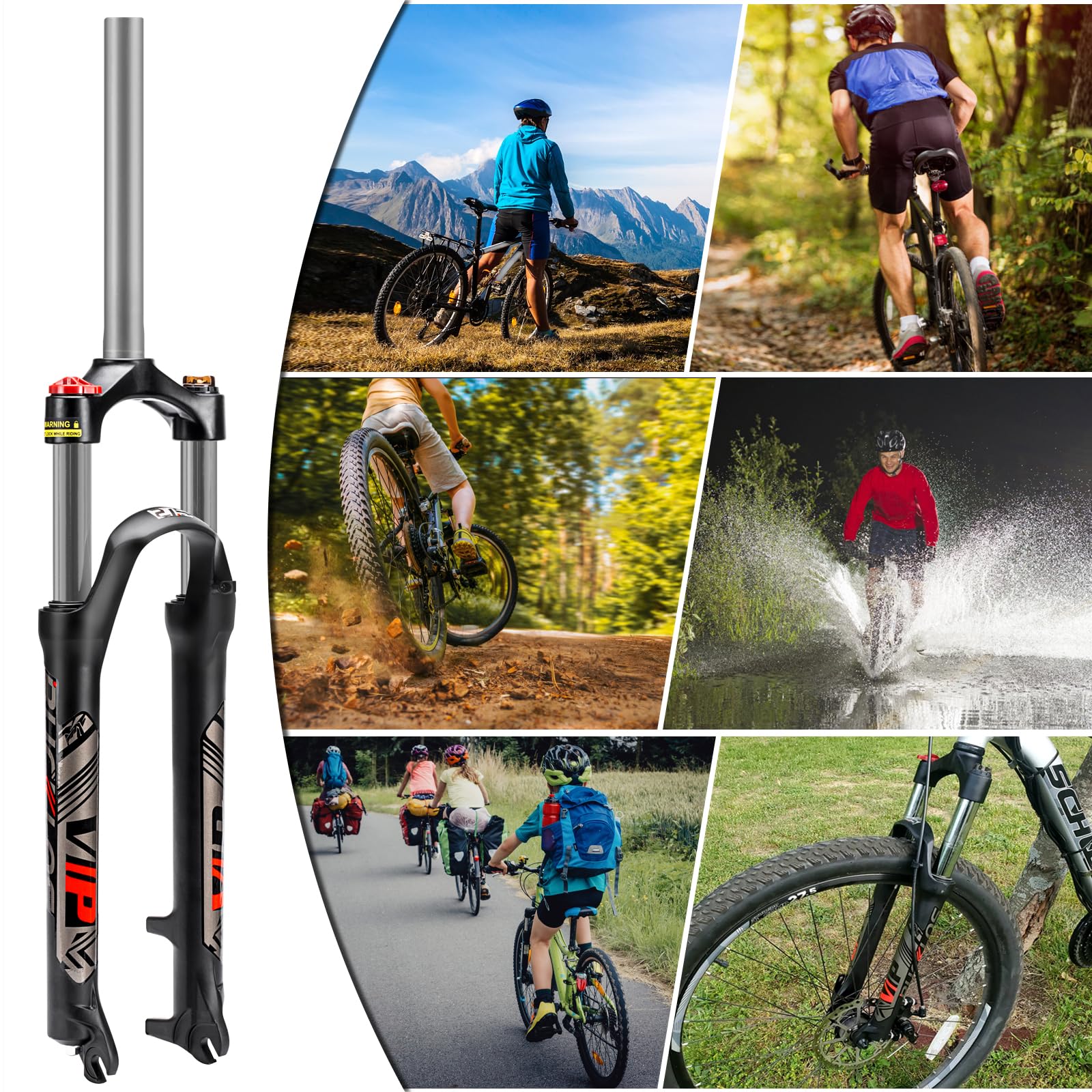 BUCKLOS 26/27.5/29 Inch MTB Suspension Fork - 100mm Travel, 28.6mm Straight Tube, QR 9mm, Crown Lockout, Aluminum Alloy XC Mountain Bike Front Fork for Trail Riding & Cross-Country Cycling