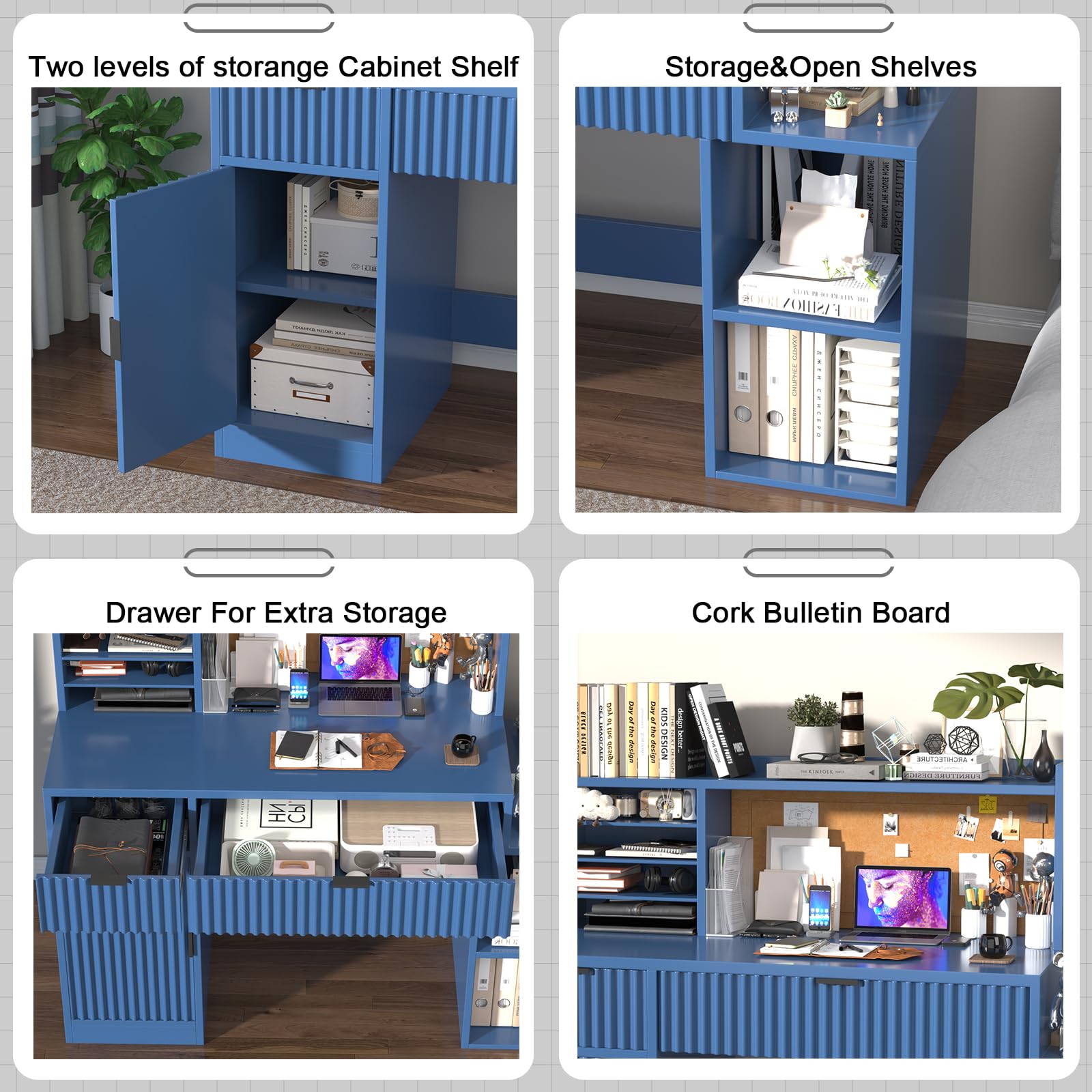 Blue Kids Computer Desk with Chair Set - Adjustable Study Desk for Children Ages 5-12, Includes Bulletin Board, Storage Drawers & Cabinets - Perfect for Homework, Online Learning & Bedroom Organization (Model B13)