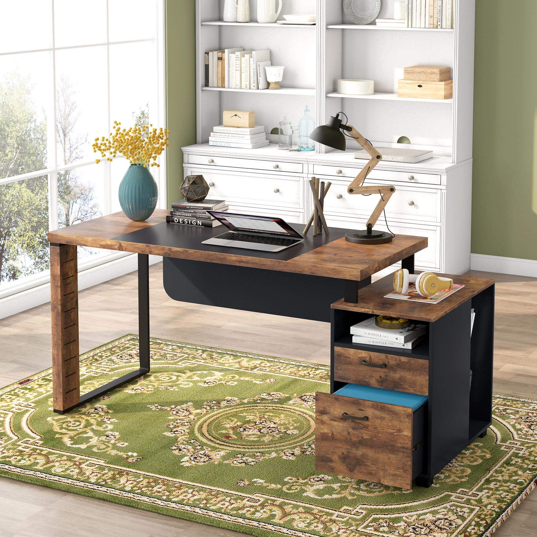 Tribesigns 59 Inch Industrial Computer Desk with Drawers - Rustic Home Office Desk with File Drawer, Storage Shelf & CPU Stand for Workstation Setup | Perfect for Small Spaces, Gaming & Remote Work