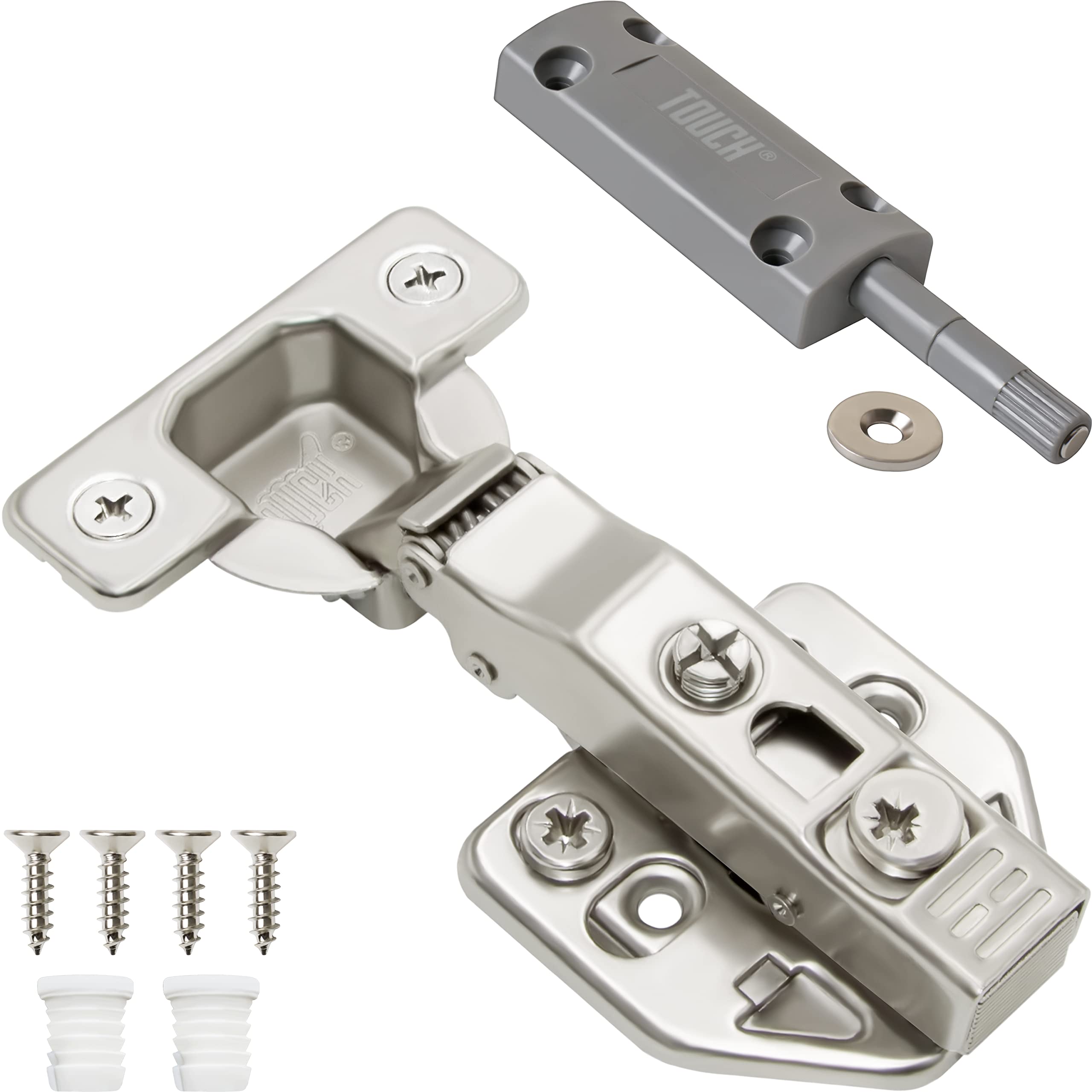 Soft Push-to-Open Cabinet Hinges (2-Pack) - Full Overlay 3D Adjustable Hinges with Magnetic Latch for Kitchen Cabinets, Wardrobes & Closets - Easy Installation with Dowels - Perfect for Modern Home Organization & Space-Saving Storage Solutions