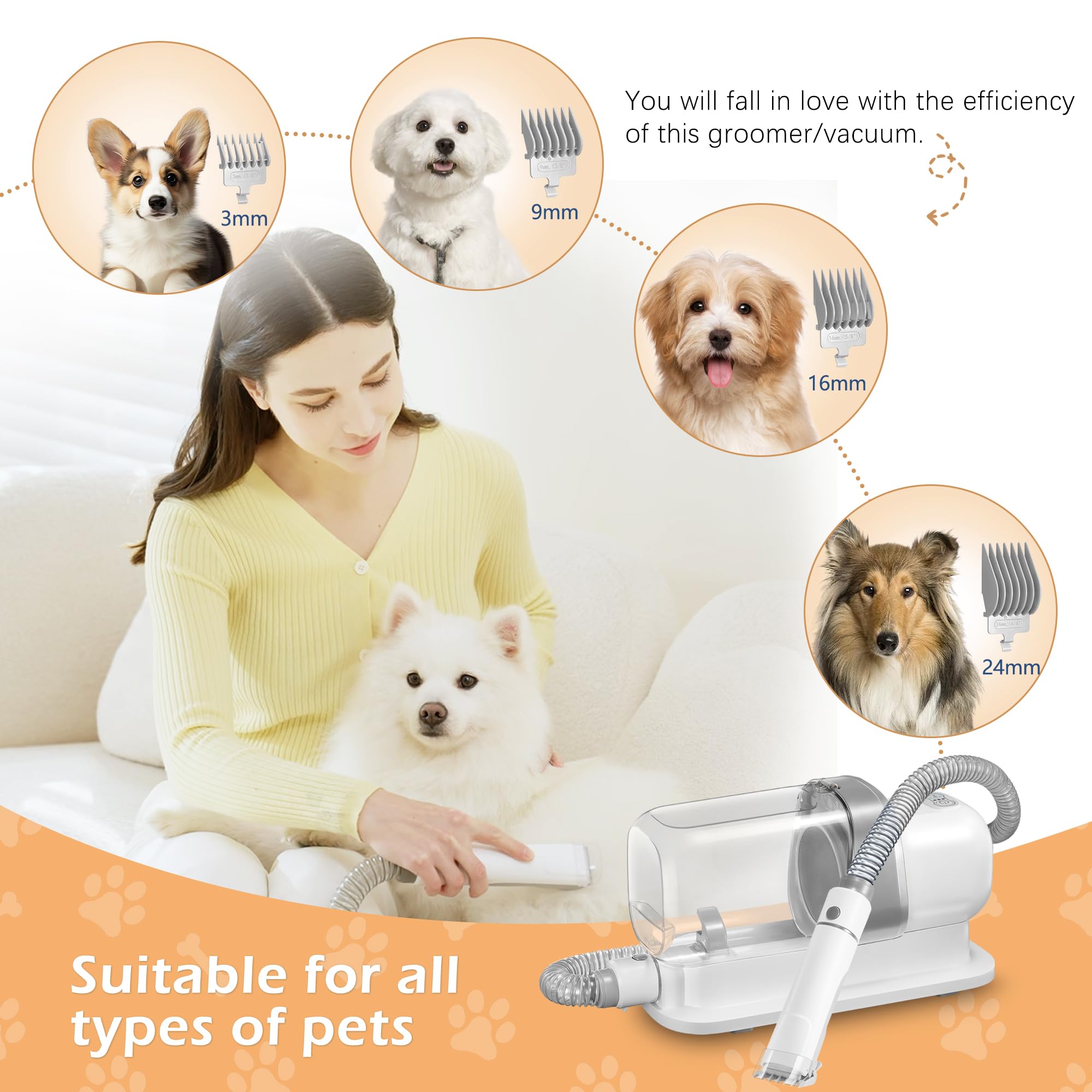 Professional Dog Grooming Vacuum with 2.3L Large Capacity - Pet Hair Vacuum Cleaner with 4 Grooming Tools for Shedding Control | Perfect for Home Grooming, Pet Salons & Allergy Relief (Grey)