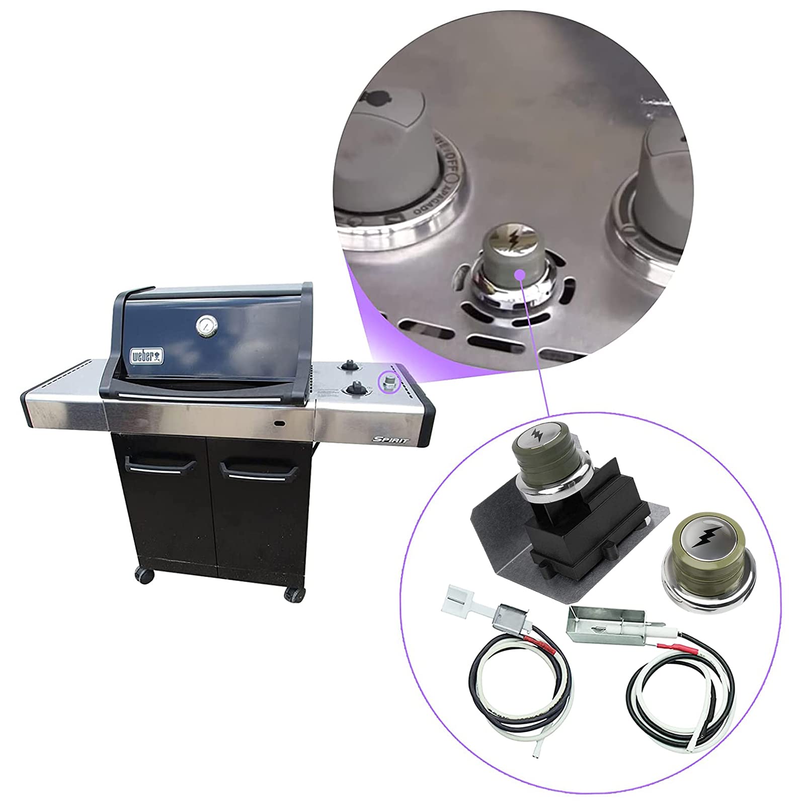 Weber Grill Igniter Kit Replacement for Spirit E-310, E-210, Spirit II E-310, E-210 & Genesis 300 Series - Compatible with Models 91360, 67847, 67726 - Perfect for Outdoor BBQ, Gas Grill Maintenance & Backyard Cooking