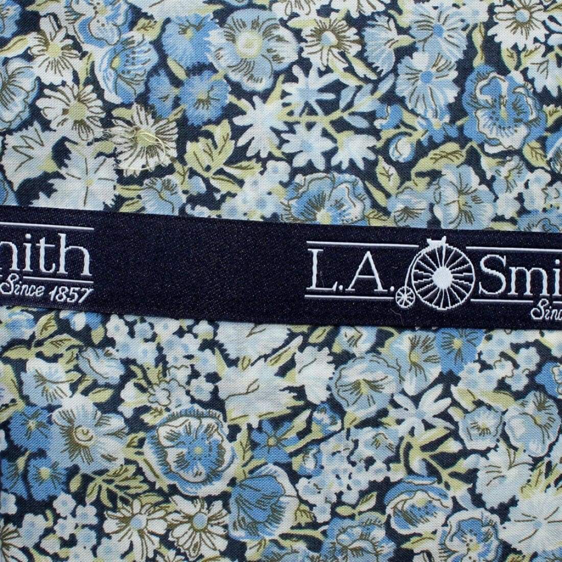 LA Smith Chive Blue Gold Pure Cotton Hank - Premium Liberty Fabric Handkerchief for Men & Women | Perfect for Weddings, Gifts & Everyday Elegance