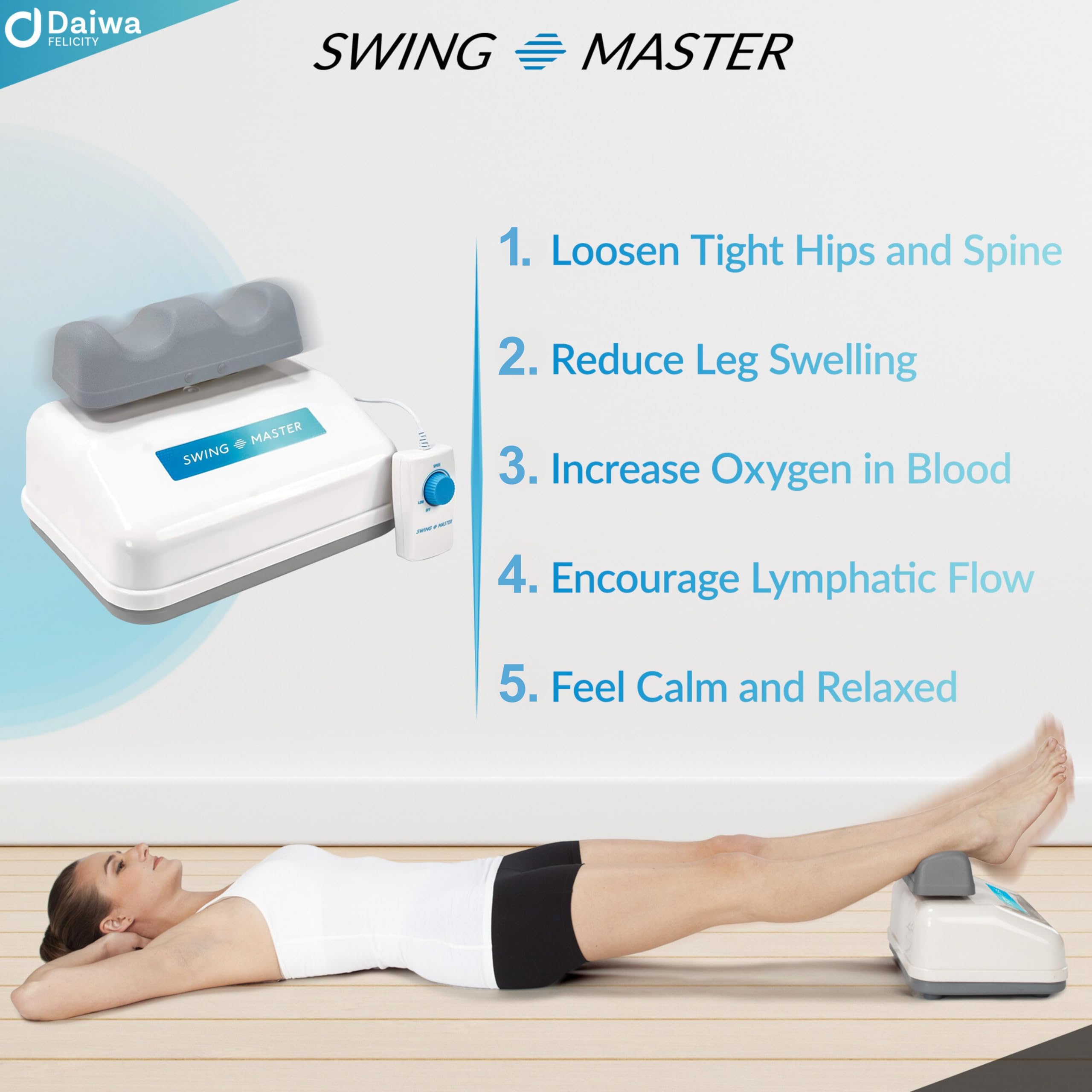 Daiwa Felicity Swing Master - Chi Swing Machine for Passive Aerobic Exercise | Full Body Workout Equipment with Figure Trimmer & Lymphatic Massage | Leg Exerciser for Home Gym, FSA/HSA Eligible | Perfect for Stress Relief, Weight Loss & Circulation Improvement