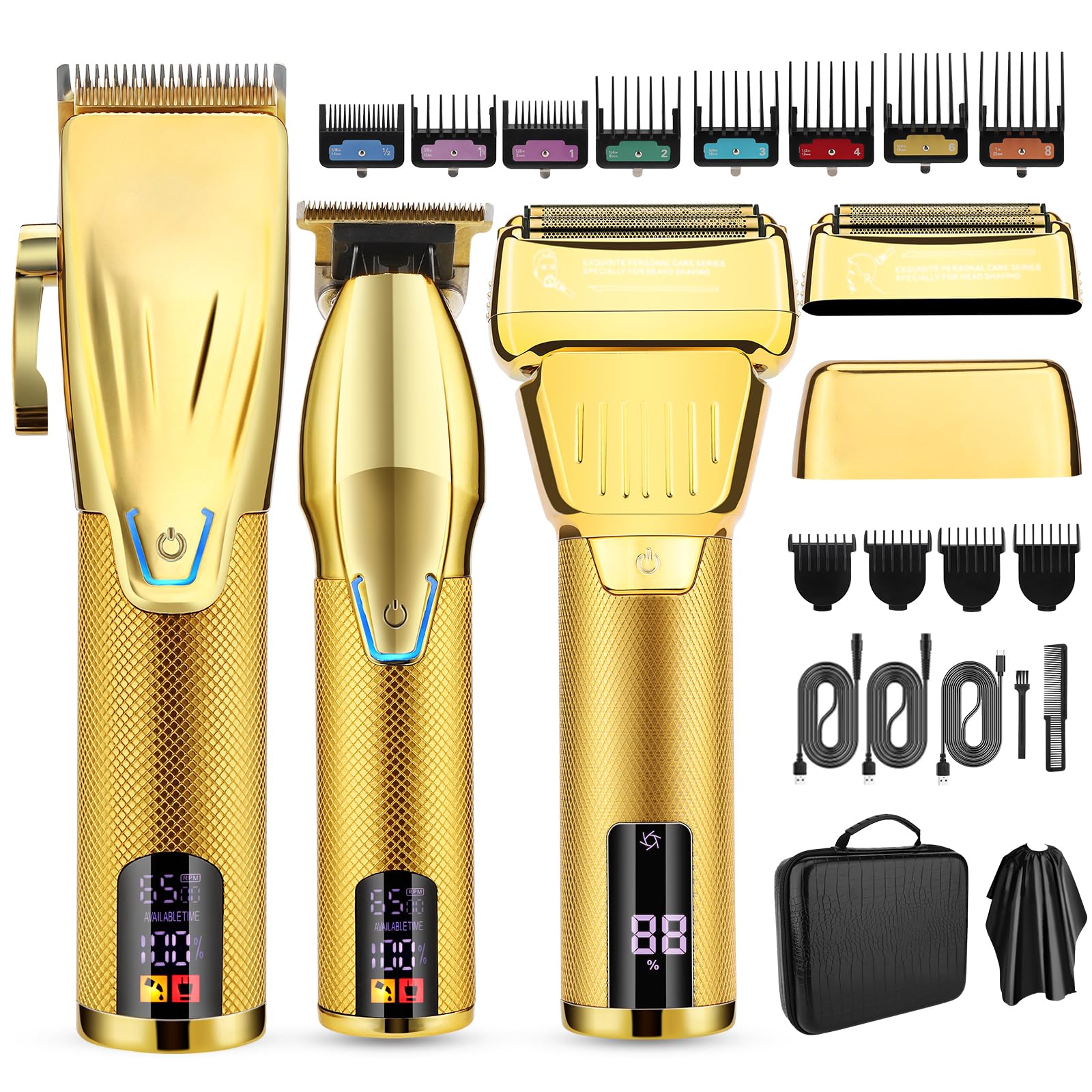 Professional Cordless Hair Clippers for Men - Rechargeable Beard Trimmer & Electric Razor with LCD Display | Barber-Grade Grooming Kit for Home & Travel Use | Perfect Gift for Men (Black)