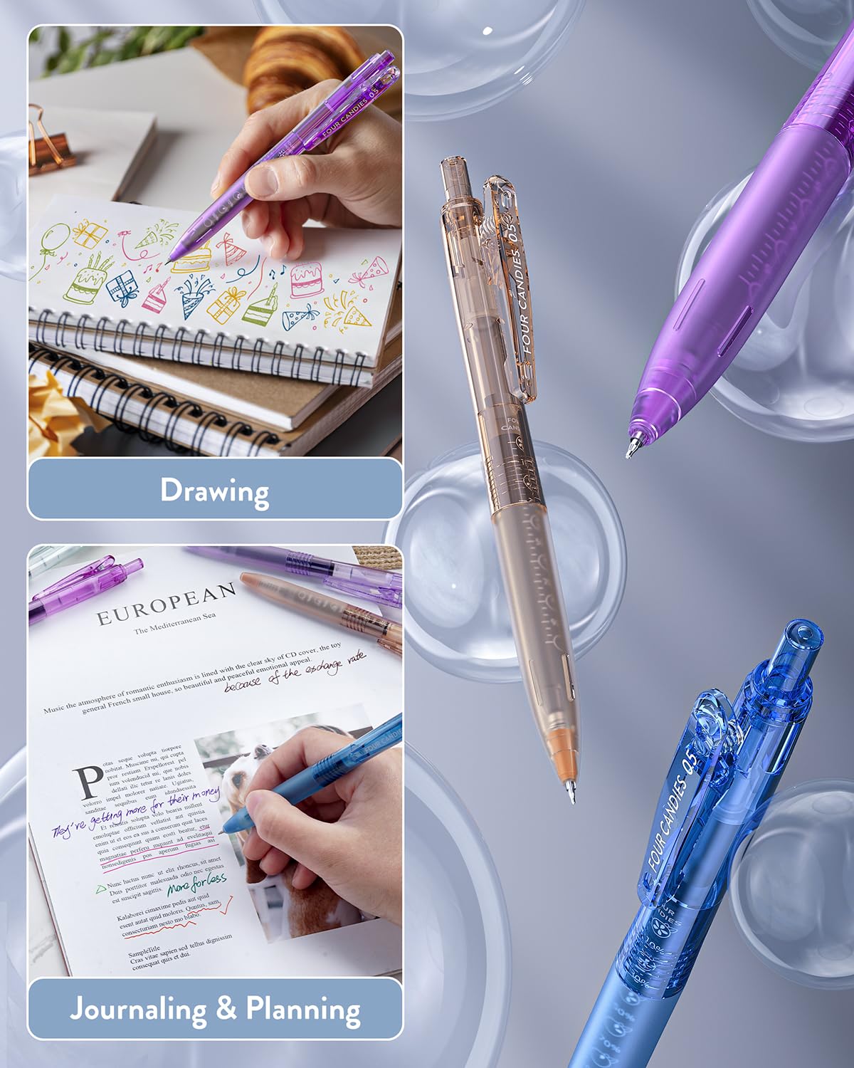 12-Pack 0.5mm Quick Dry Gel Pens - Retractable Multicolor Fine Point for School, Office & Art
