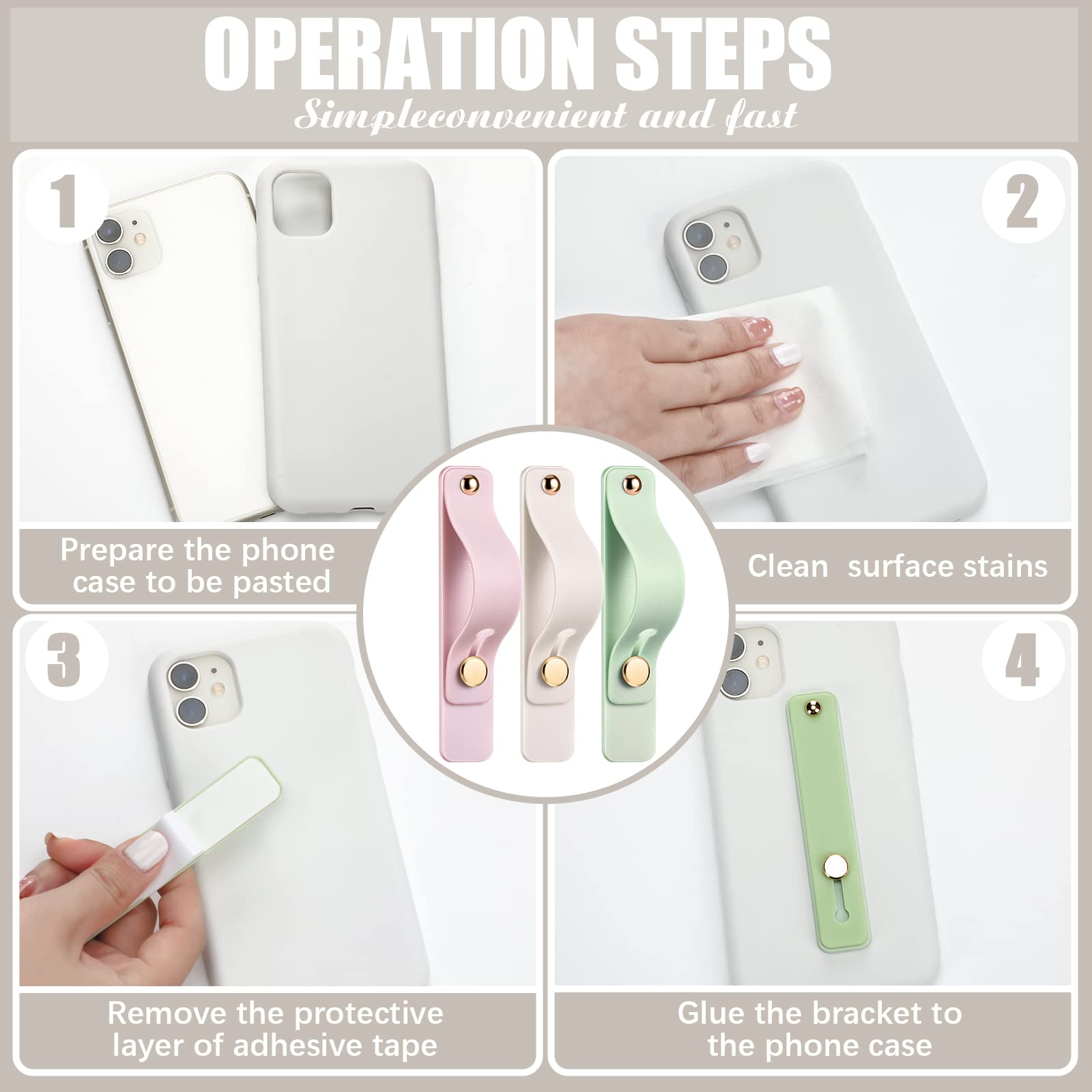 WeeWooday 6-Pack Universal Phone Grip Holder - Expandable Finger Strap & Kickstand for iPhone, Samsung, Pixel (Mint/White/Lavender) - Perfect for Gaming, Selfies & Hands-Free Viewing