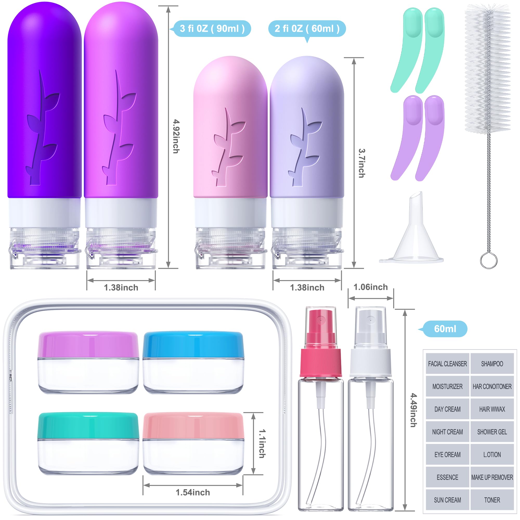18 Pack TSA Approved Silicone Travel Bottles - Leak Proof Refillable Toiletry Containers for Shampoo, Conditioner & Lotion | Perfect for Air Travel, Gym & Vacation Essentials