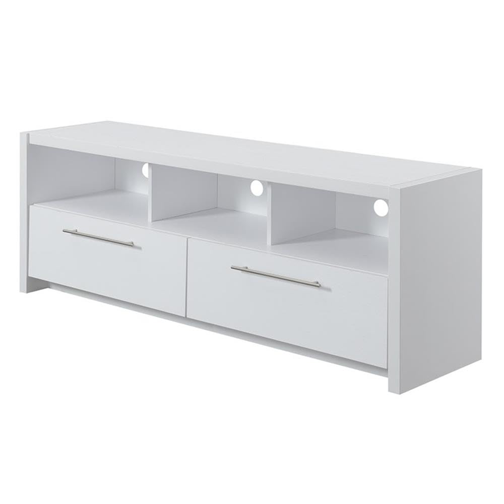 Pemberly Row 60 Inch White Wood TV Stand Entertainment Center with Storage - Modern TV Console for Living Room, Bedroom & Home Theater Setup