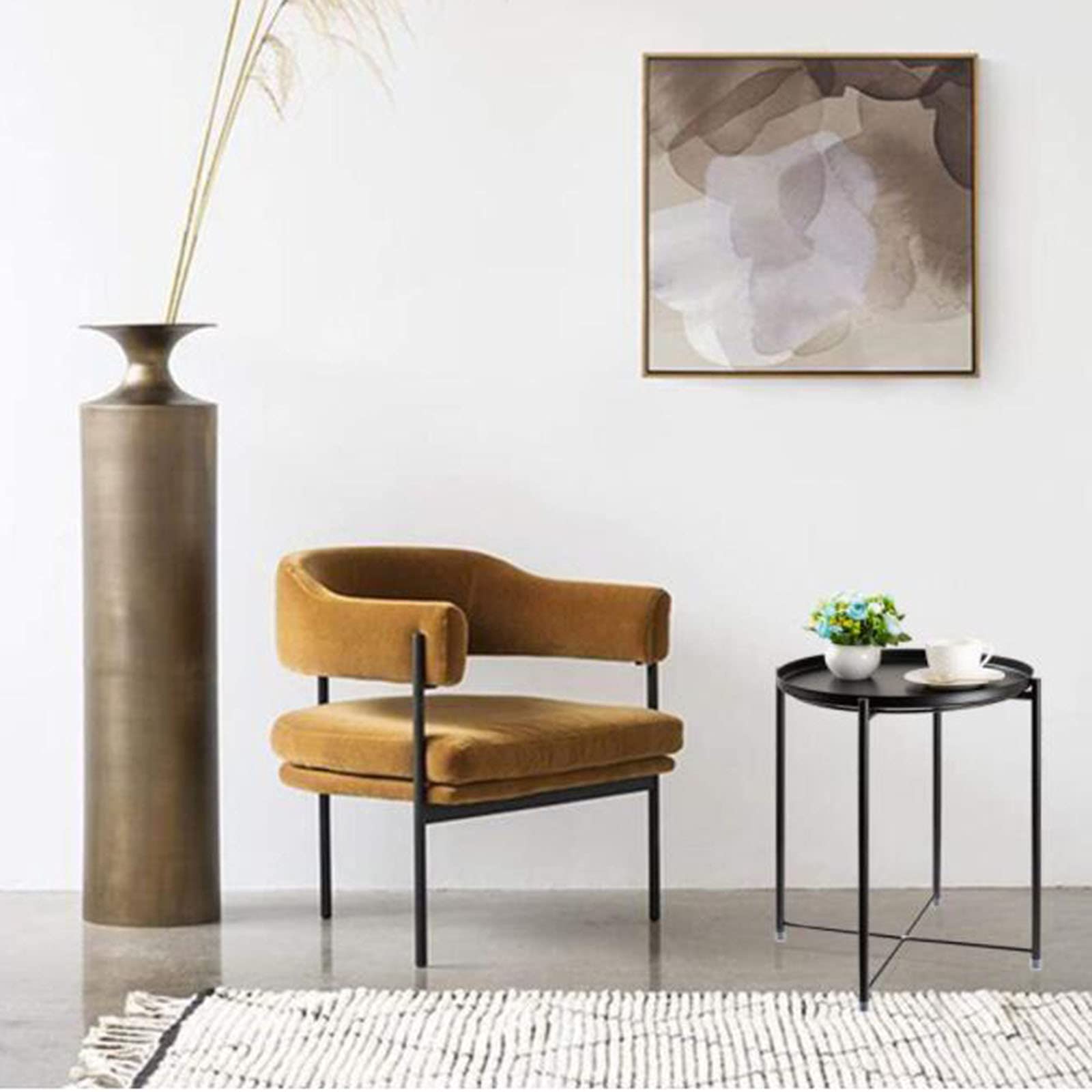 Foldable Metal Side Table with Removable Tray - Waterproof Small Coffee Table, End Table for Living Room, Bedroom, Office & Balcony - Compact Size 16.38x16.38x20.28 Inches (Black) - Perfect for Small Spaces, TV Snacks, Reading Nook & Guest Seating