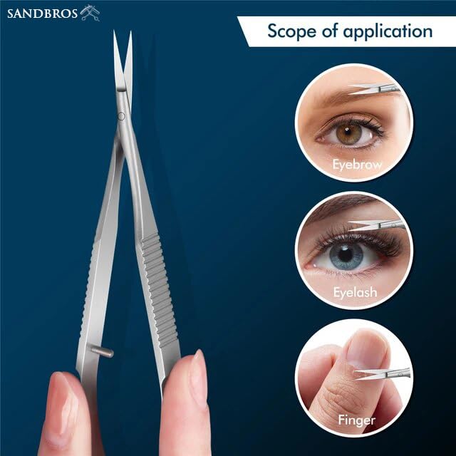 Professional SANDBROS Curved Cuticle Scissors - Stainless Steel Self-Opening Grooming Scissors for Nail Care, Manicure & Pedicure | Perfect for Scrapbooking, Decoupage & Crafting Projects