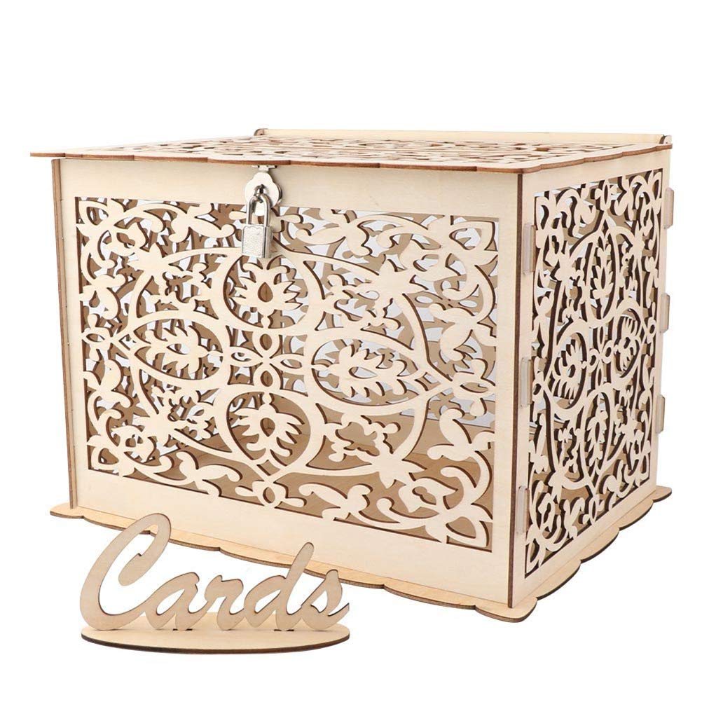 DIY Wedding Card Box with Lock - Rustic Wooden Gift Card Holder for Weddings, Baby Showers, Birthdays, Anniversaries & Graduations | Holds 225 Cards | Perfect for Reception Tables, Gift Display & Special Events