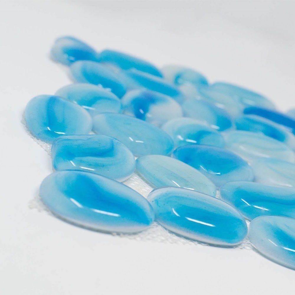 Sky Blue Glass Pebble Mosaic Tile - 12