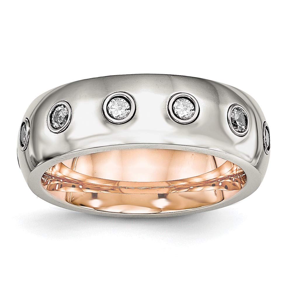 Stainless Steel Rose Gold Ion Plated Cubic Zirconia Half Round Ring - Elegant Women's Fine Jewelry Gift for Anniversary, Valentine's Day & Special Occasions - Size 9