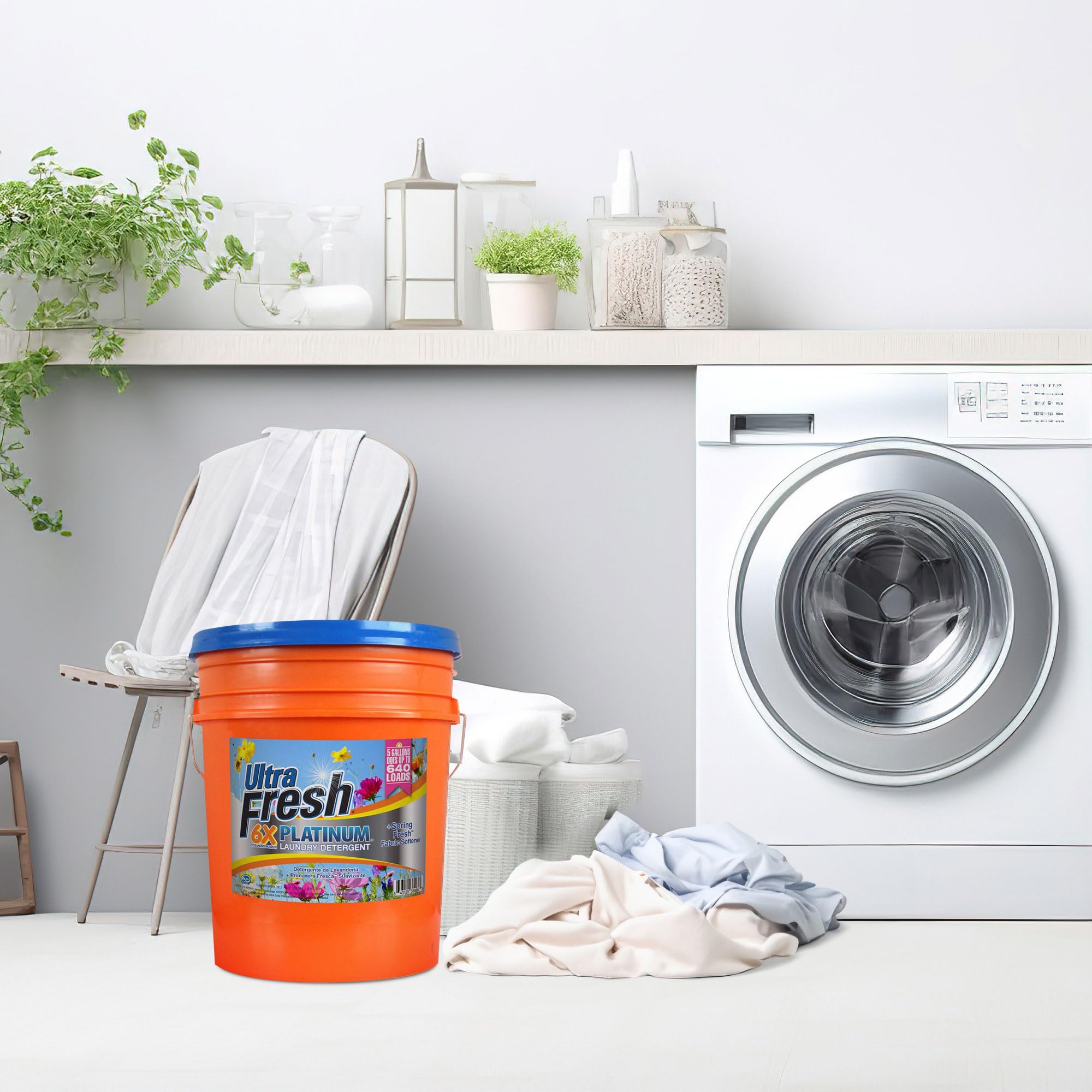 6X Platinum 5 Gallon Laundry Detergent Liquid with Spring Fresh Fabric Softener & Pump - Works in All Washing Machines (HE, Top Load, Front Load) - 640 Loads per Jug (2 Pack) - Perfect for Large Families, Laundromats & Commercial Use