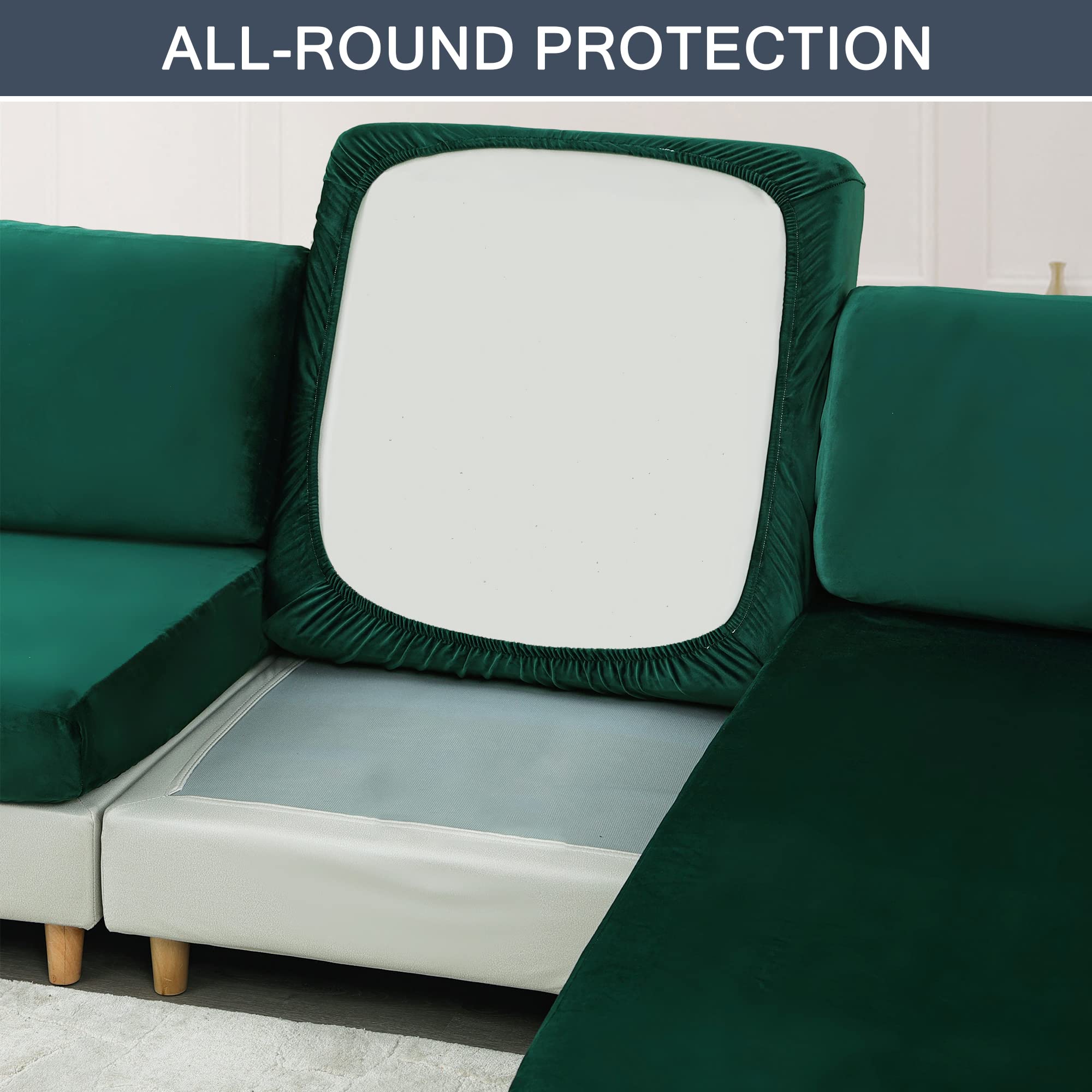 Premium Velvet Stretch Couch Cushion Covers - Soft Elastic Slipcovers for Sofa & Furniture Protection (Medium, Dark Green) | Perfect for Living Room, Bedroom & Home Decor
