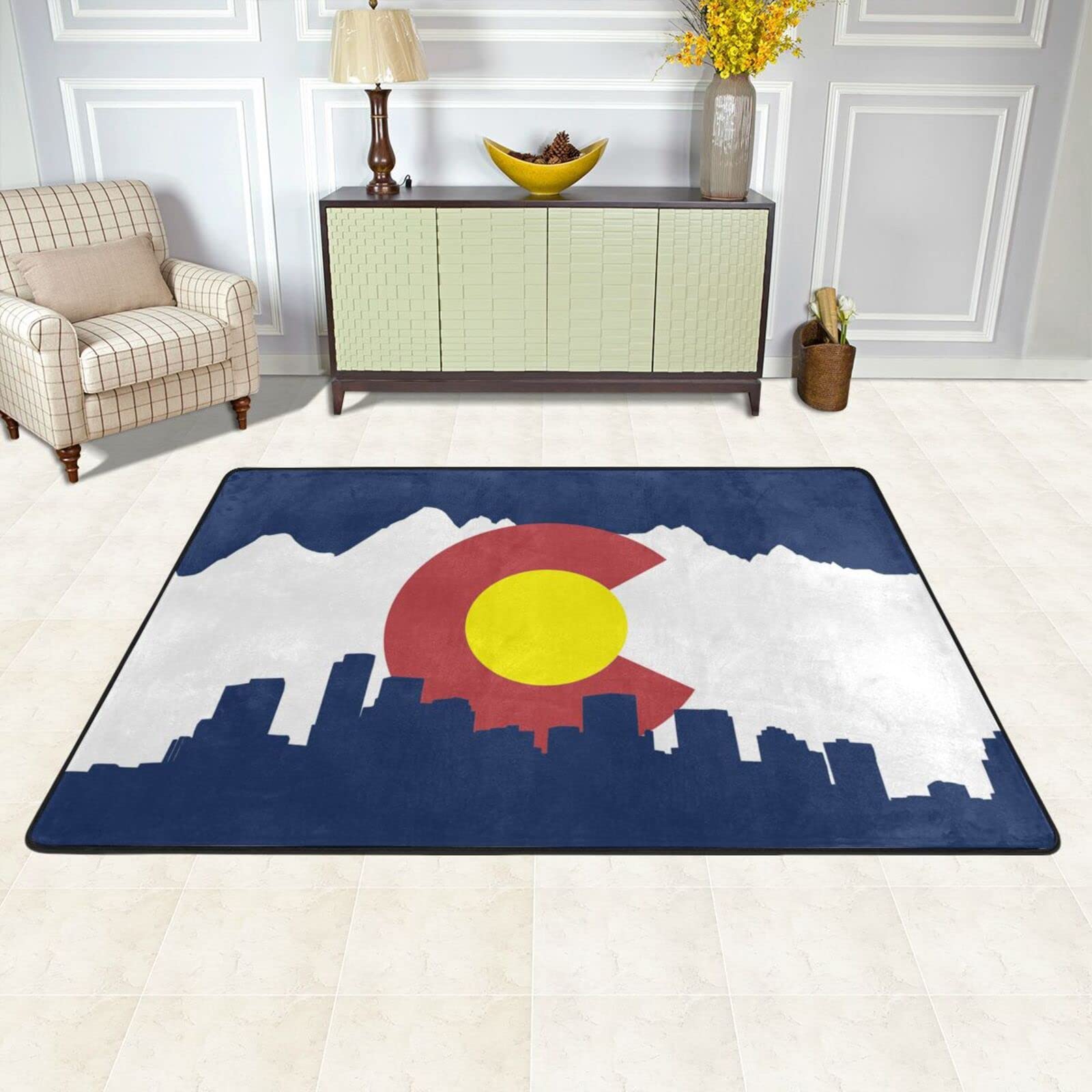 Colorado State Skyline USA Flag Area Rug - Luxury Soft Non-Slip Carpet for Bedroom, Living Room & Dorm Decor | American Patriotic Home Decor, Perfect for College Dorm, Game Room & Office