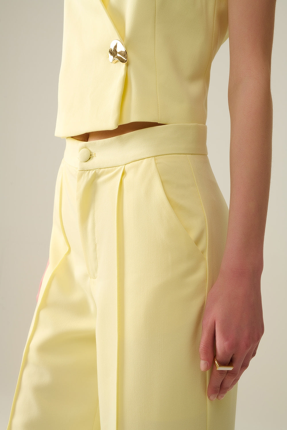 Custom Fit Wide Leg Yellow Pants for Women - Comfortable & Stylish Trousers for Casual Wear, Office, and Special Occasions