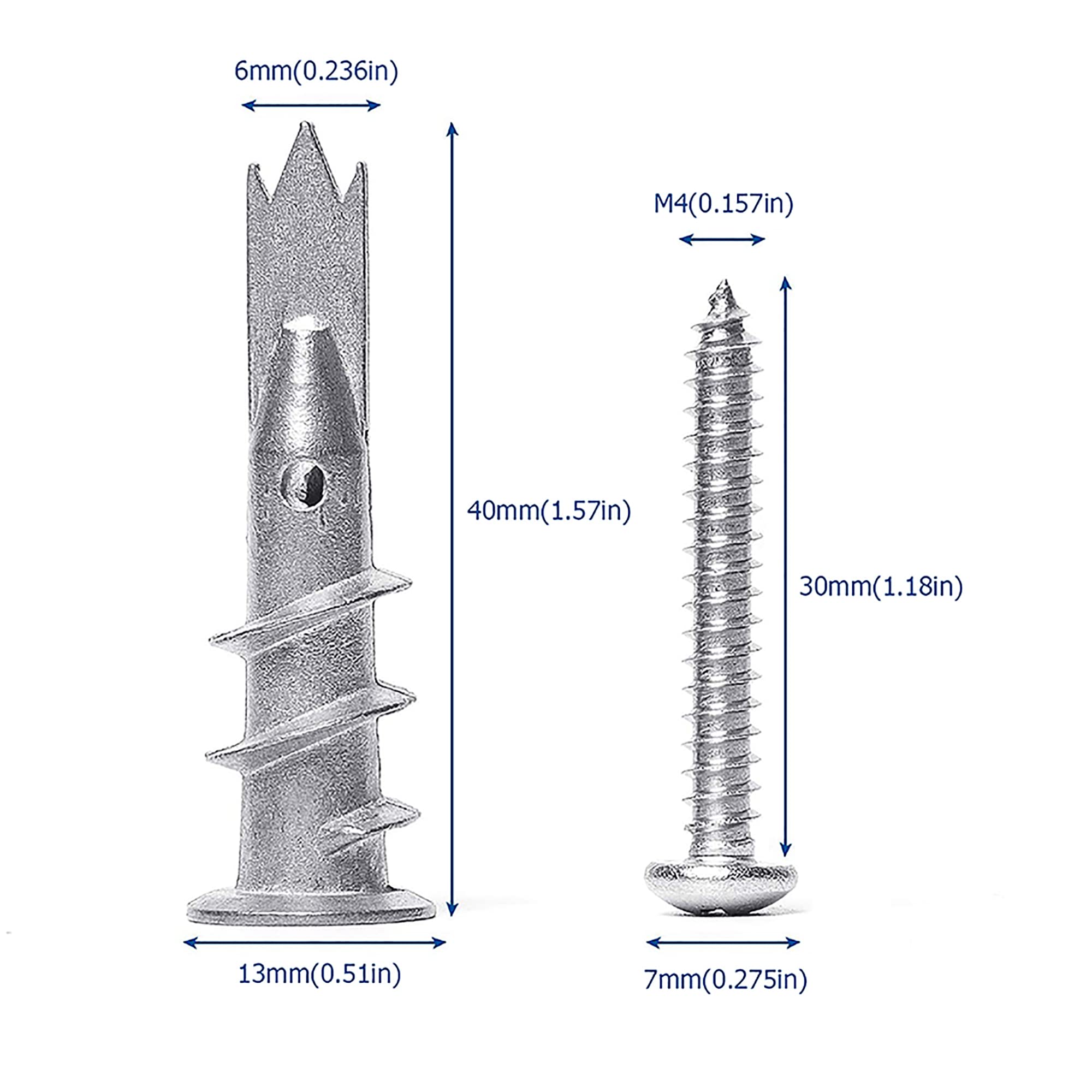 120-Piece Zinc Drywall Anchors with Screws Kit - 6mm Self-Drilling Hollow Wall Anchors & M4 Flat Head Screws Assortment for Home Improvement, Furniture Assembly, and DIY Projects