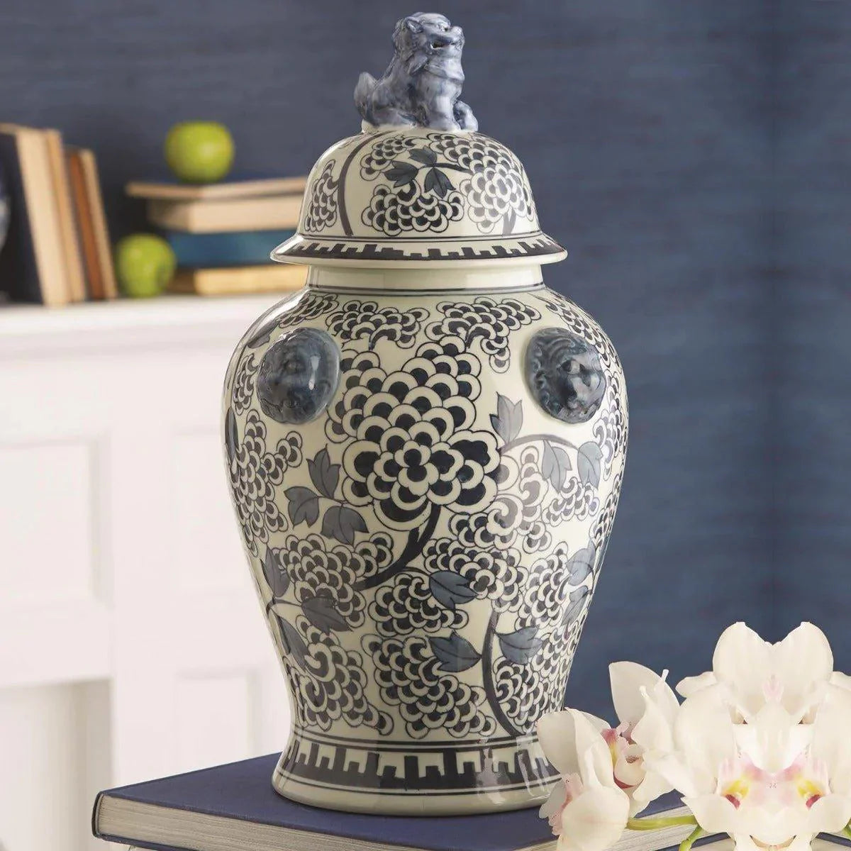 Exquisite Blue and White Peony Porcelain Temple Jar - Handcrafted Chinese Ceramic Vase for Home Decor, Wedding Centerpiece & Luxury Gift