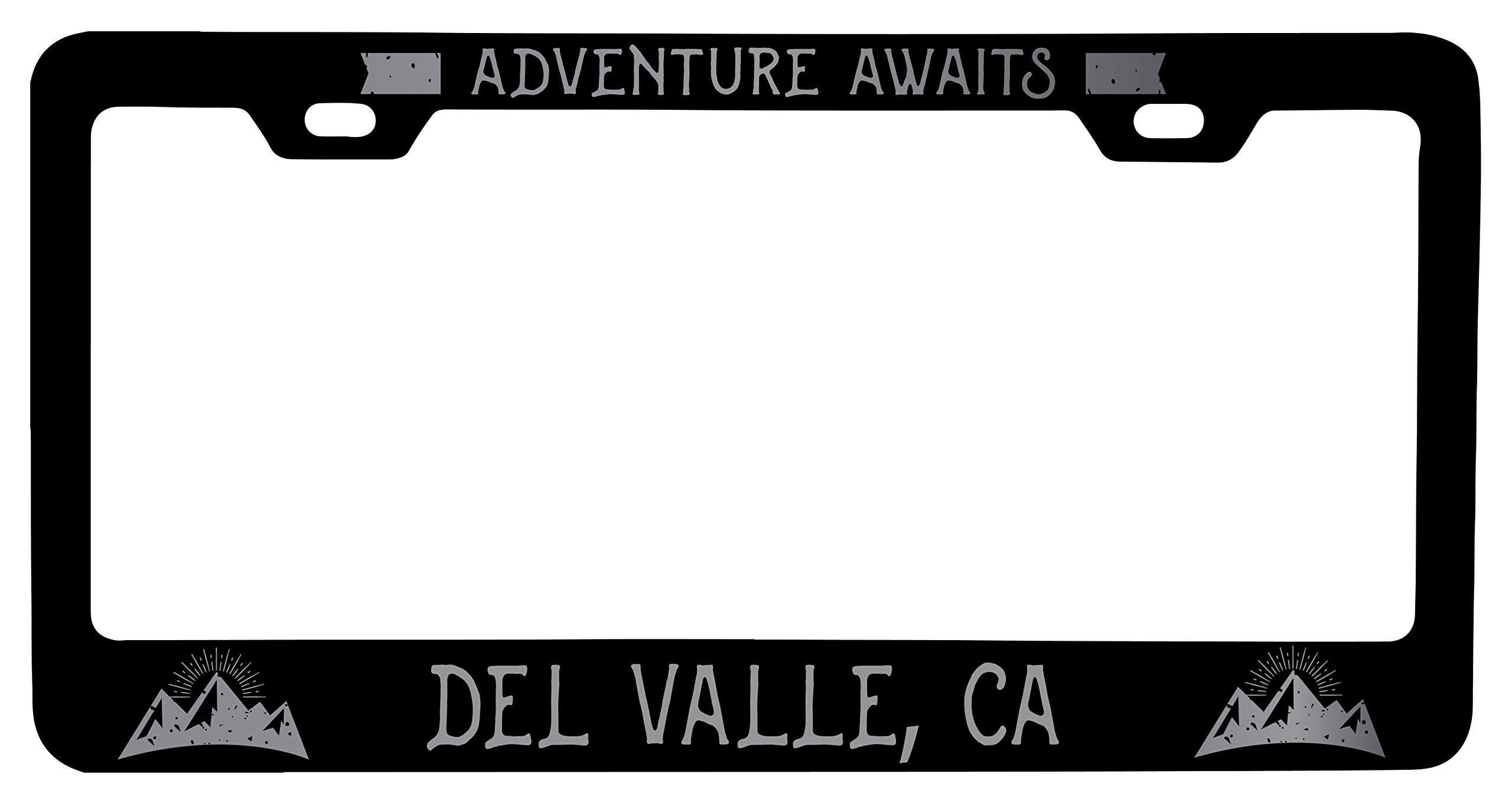 Del Valle California Laser Etched Vanity Black Metal License Plate Frame - Custom Car Accessories for Cars, Trucks & SUVs - Perfect for Gifts & Personalization