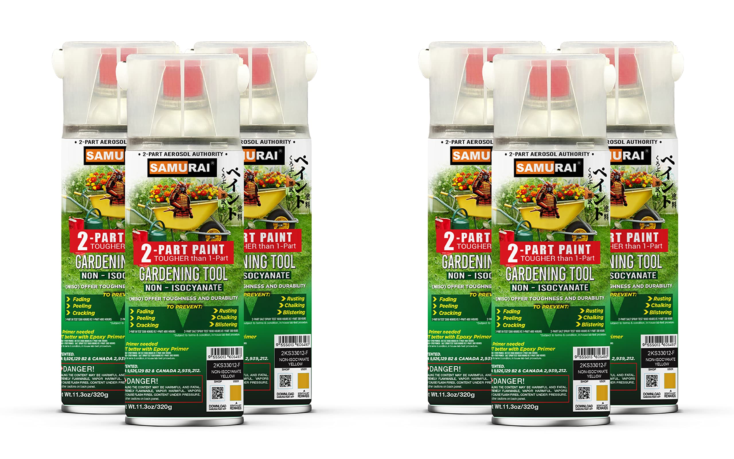 UV & Rust Resistant SAMURAI Non-Isocyanate (NISO) Spray Paint for Gardening Tools - 11.3oz Silver (6-Pack) | Durable Protective Coating for Outdoor Equipment, Metal Furniture & DIY Projects