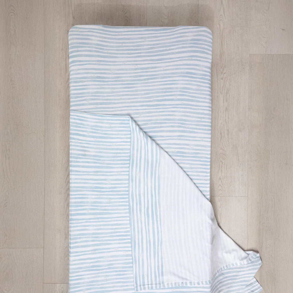Premium Stacking Bed Sheet Set with Carry Bag - Blue Stripes - Perfect for Travel, Camping & Dorm Room Essentials