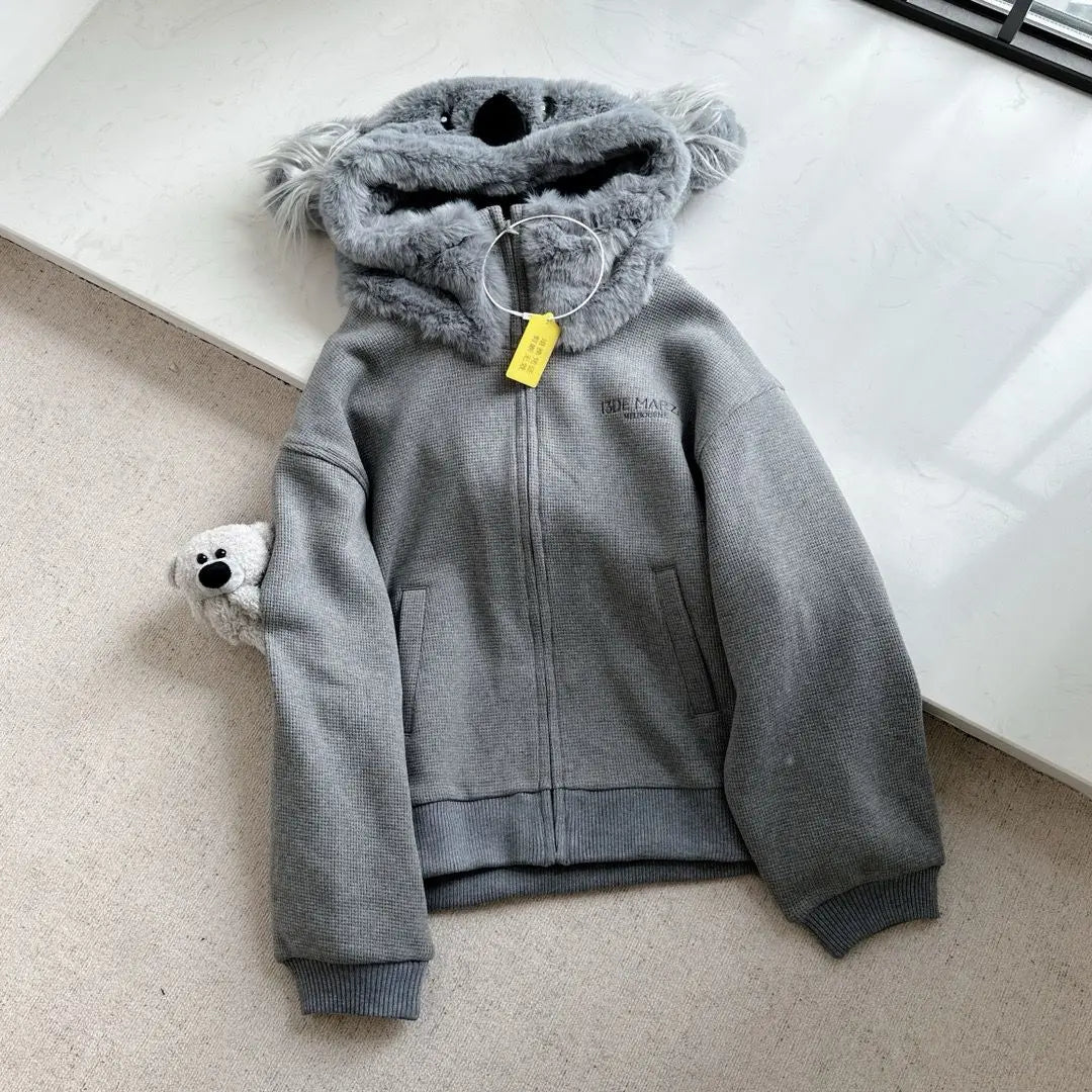Women's Bear Hooded Sweatshirt Jacket - 2024 Autumn Winter Korean Fashion Y2K Style Casual Zipper Hoodie Coat | Cute Outerwear for Streetwear, College Campus & Cozy Loungewear
