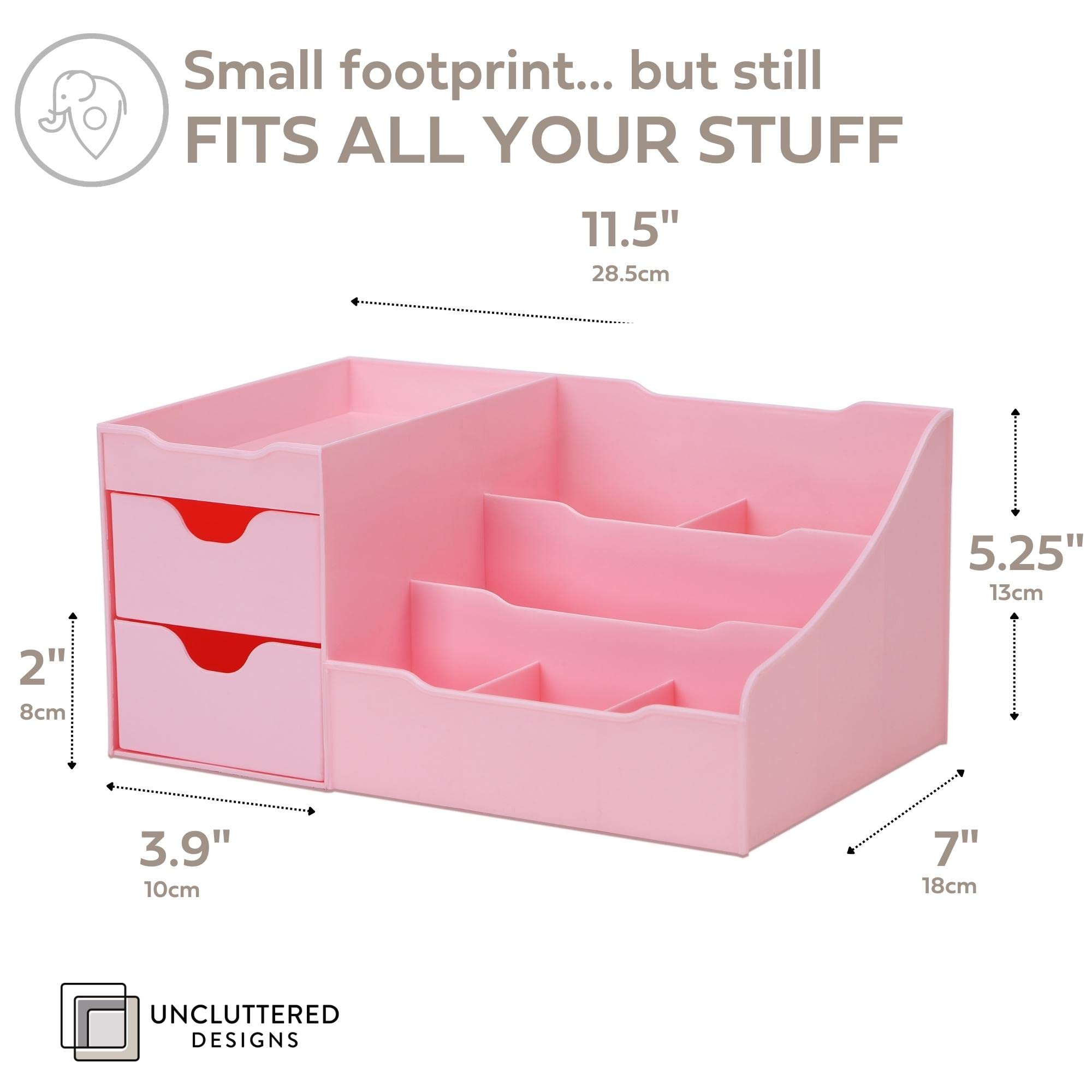 Kawaii Makeup Organizer with Drawers - Pink Cosmetic Storage for Vanity, Perfume, Skincare, Brushes & Lipstick | Compact Countertop Organizer for Nail Polish & Beauty Accessories | Perfect for Bedroom, Bathroom & Travel