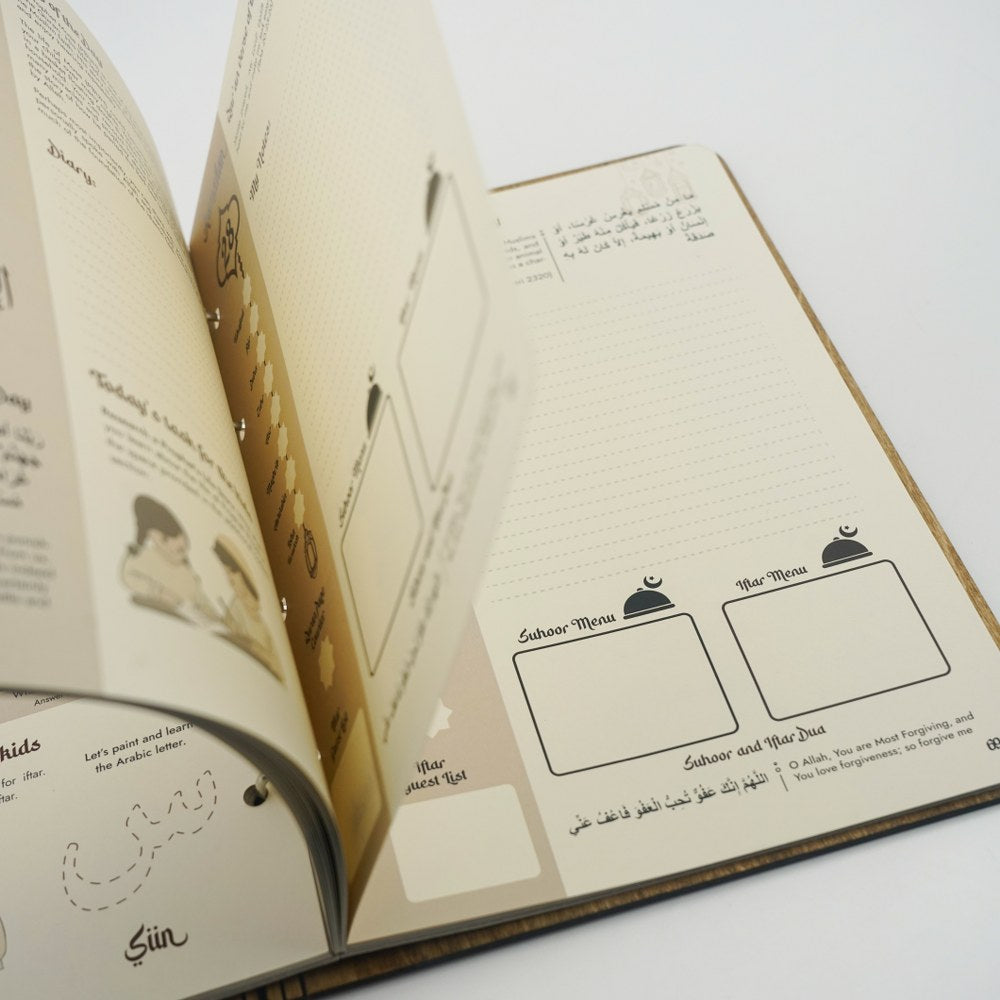 Ramadan Journal for Family - Wooden Cover Islamic Planner & Organizer - Perfect for Ramadan Planning, Reflection, and Family Bonding - Thoughtful Islamic Gift Idea