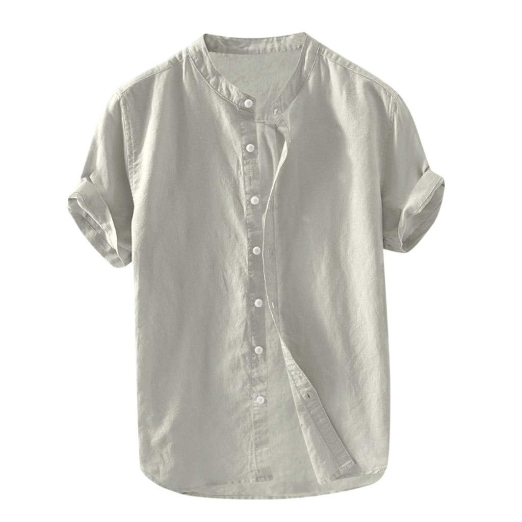 **Men's Casual Short Sleeve Button-Down Shirt - Breathable Cotton Linen Blend, Hawaiian Summer Beach Shirt, Relaxed Fit Solid Top for Yoga, Travel & Outdoor Activities**