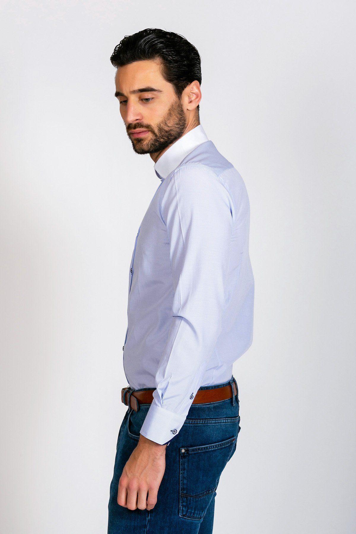 Shelby Sky Blue Stripe Penny Collar Shirt for Men - Classic Preppy Style Button Down Oxford Shirt - Perfect for Business Casual, Office Wear & Summer Outfits
