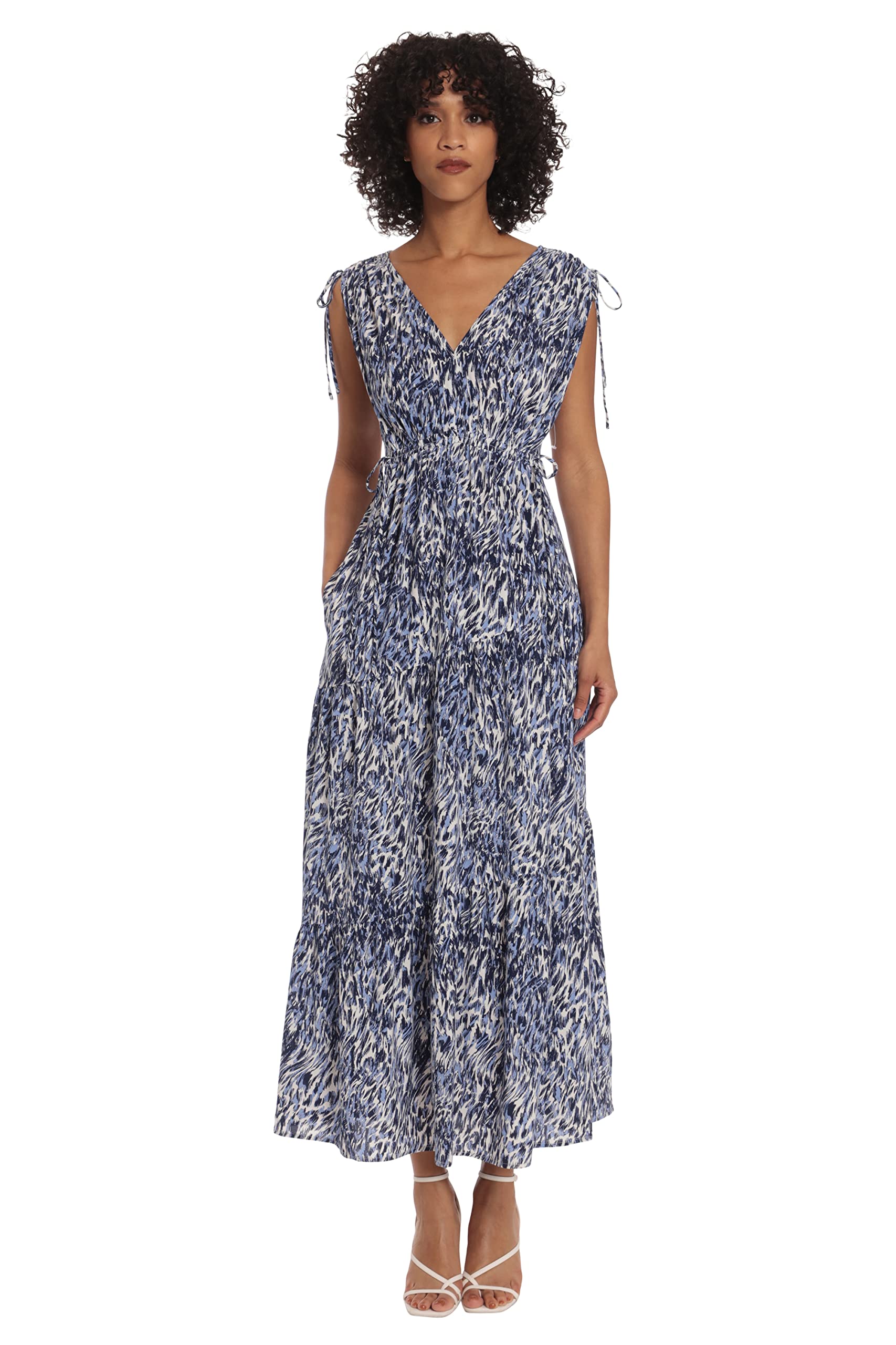 Maggy London Tiered Maxi Dress with Drawstring for Women - Perfect for Summer & Beach