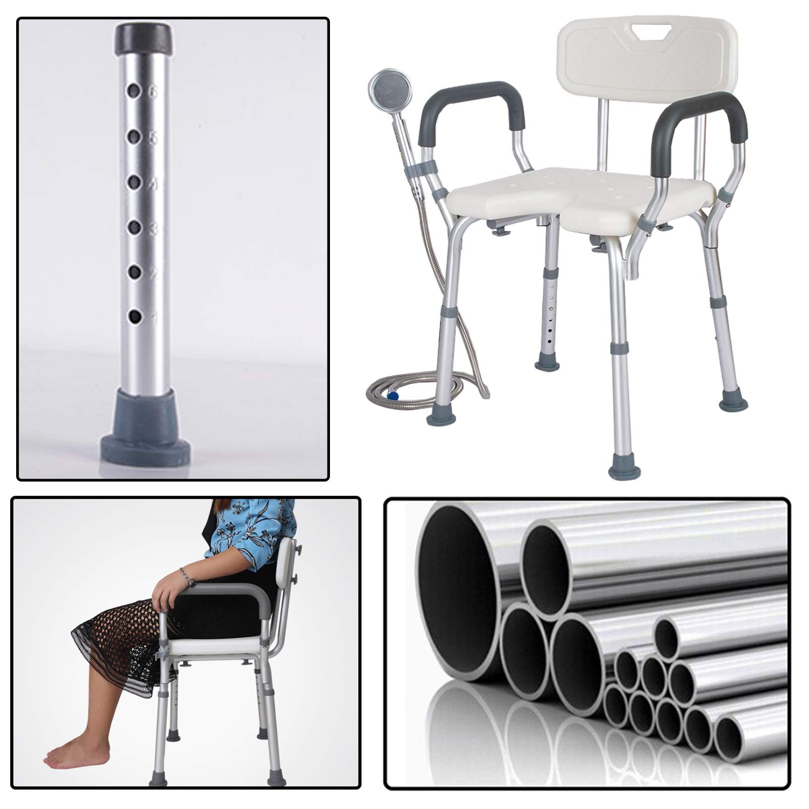 Adjustable Shower Chair with Arms & Back - Removable Bath Stool for Elderly, Disabled & Seniors - Tool-Free Assembly, Non-Slip Feet - Perfect for Spa, Bathtub & Bathroom Safety (White) - Ideal for Assisted Living, Post-Surgery Recovery & Daily Hygiene Care