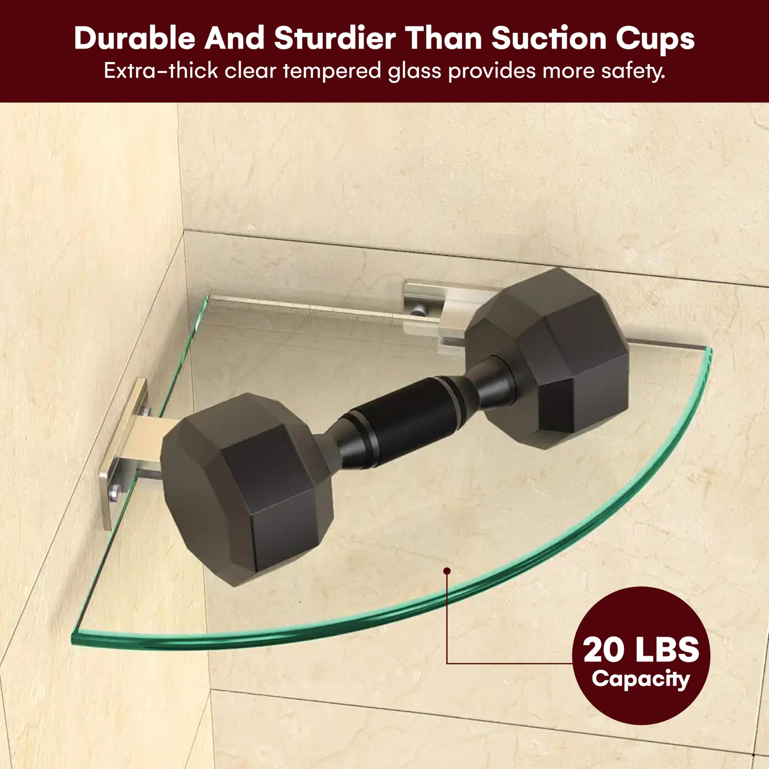 GeekDigg 2-Pack Adhesive Shower Caddy - No Drill Glass Shelf Shower Organizer with Aluminum Brackets for Bathroom, Shower & Spa - Perfect for Storing Shampoo, Soap & Bath Essentials