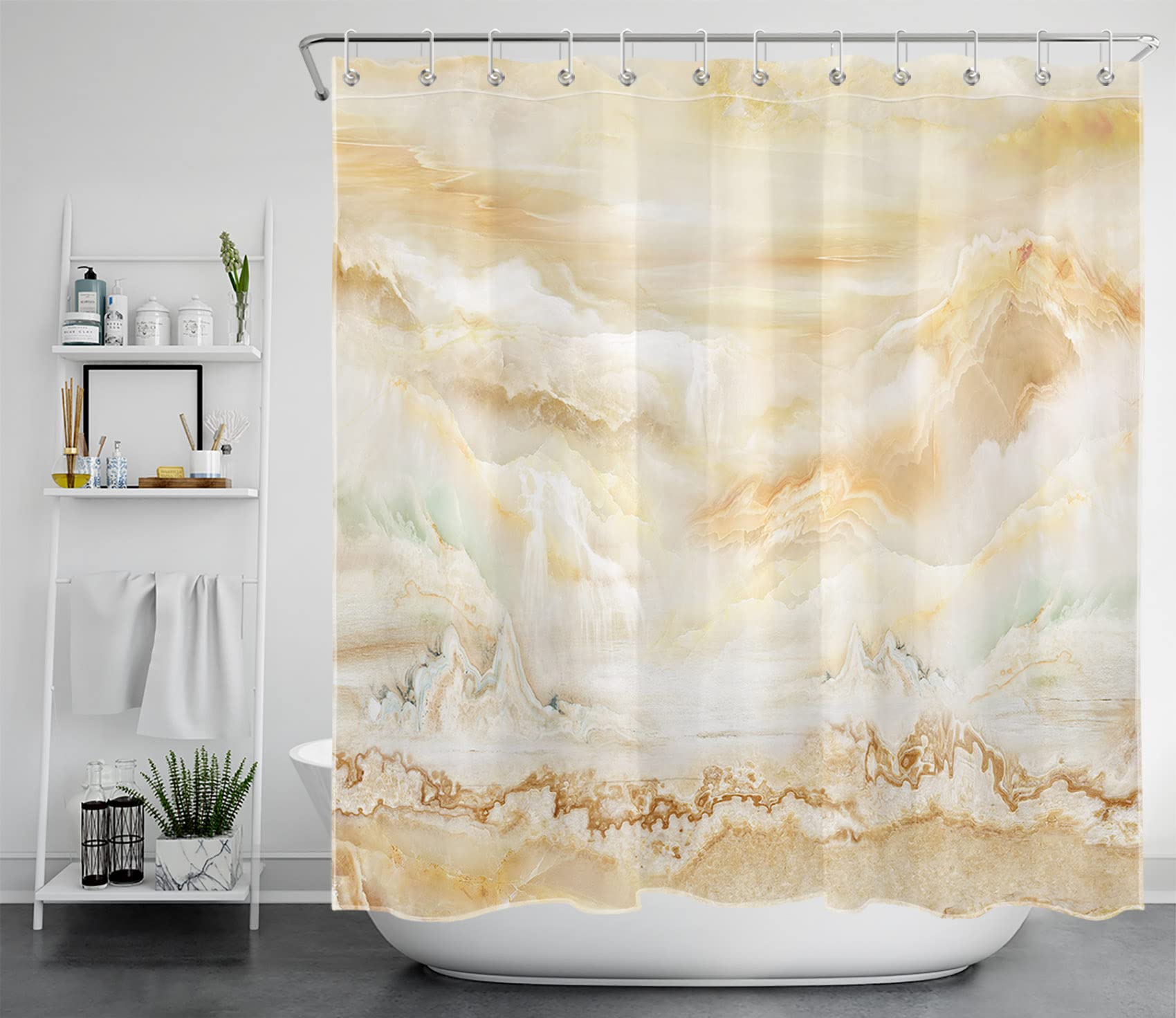 HVEST Marble Shower Curtain - Yellow Water Ripple Design, Waterproof Polyester Fabric Bathroom Decor with Hooks (72x72 Inches) for Modern, Spa & Luxury Bathrooms