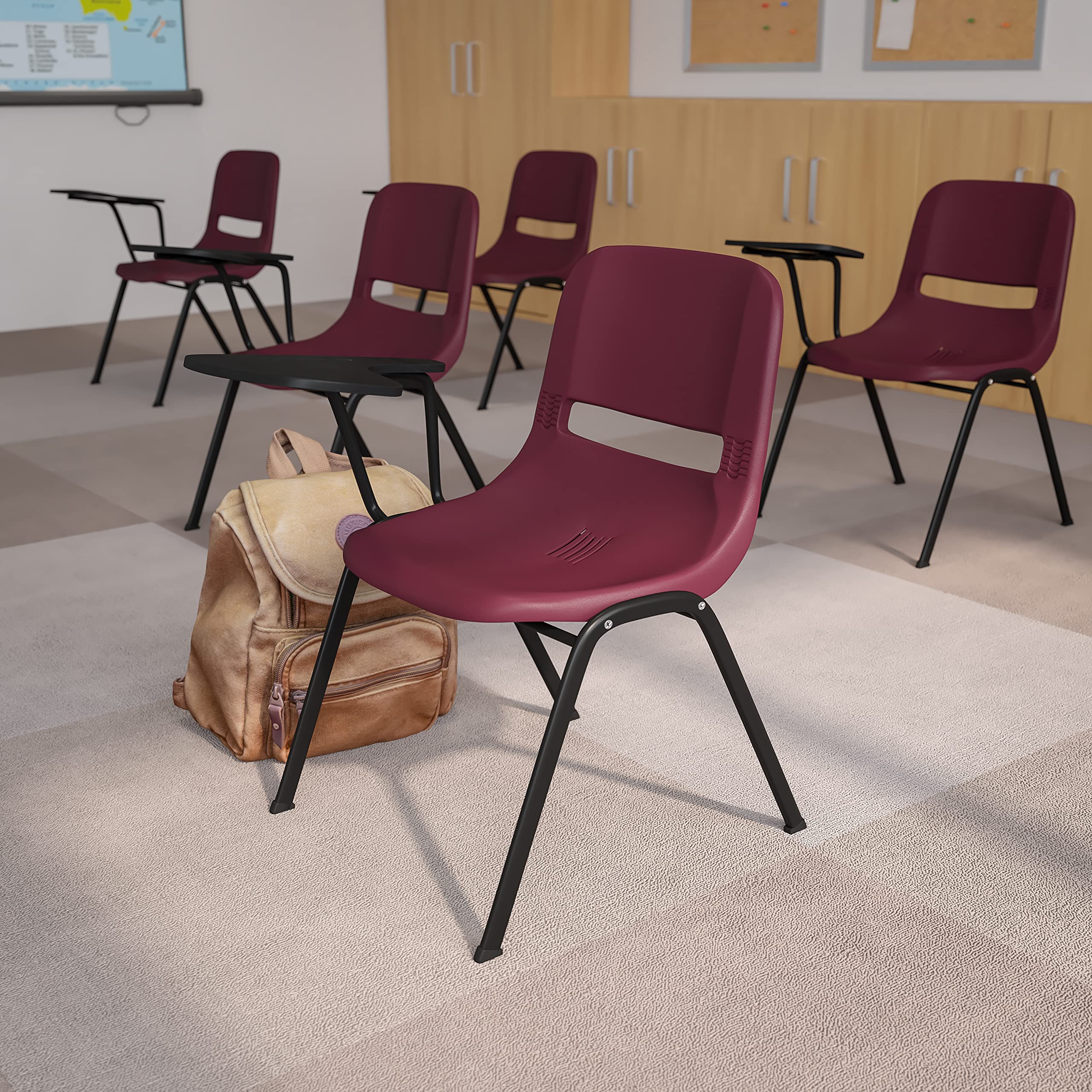 Burgundy Ergonomic Shell Chair with Left-Handed Flip-Up Tablet Arm - Office Desk Chair for Home & Conference Room Use
