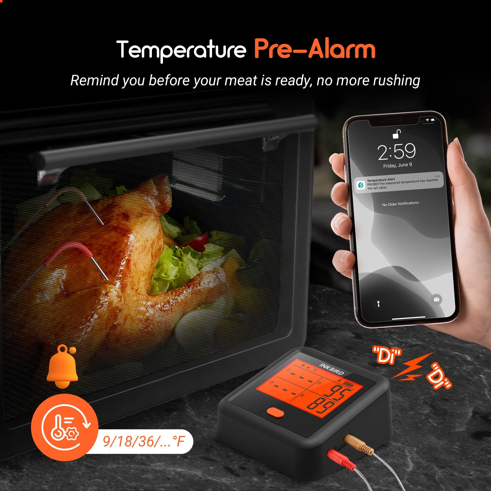 Wireless Bluetooth BBQ Meat Thermometer with Smart App Control - IDT 34c B for Grilling, Smoking, and Outdoor Cooking