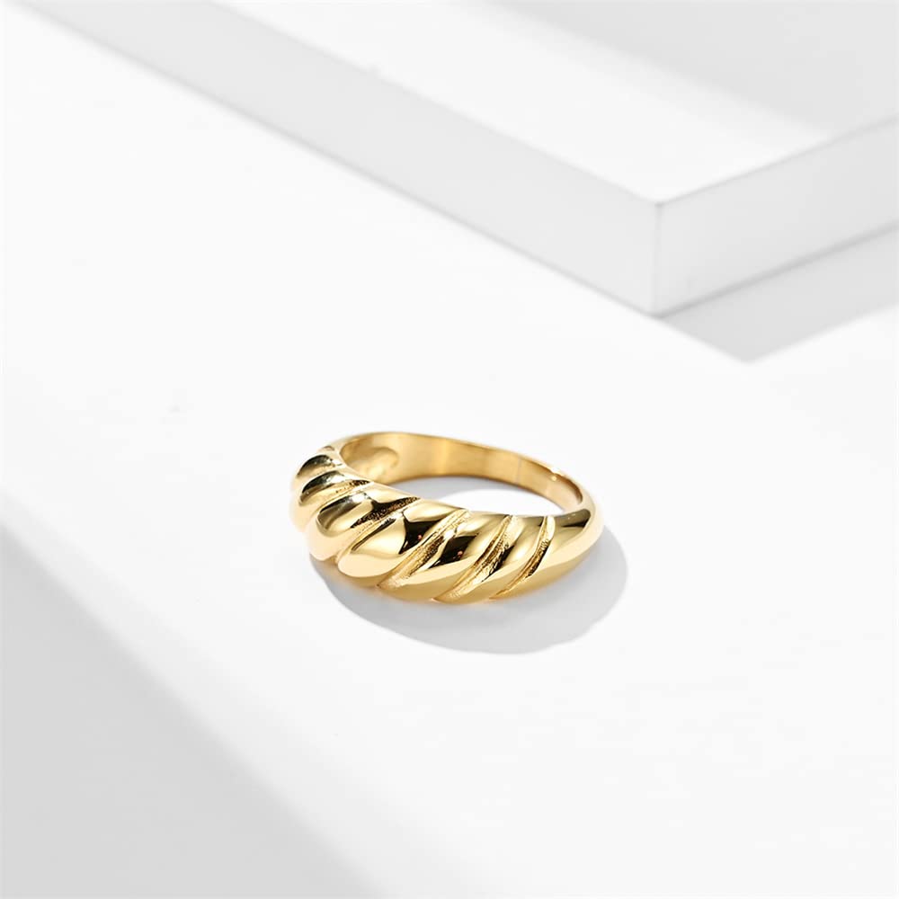 14K Gold Plated Croissant Dome Ring - Twisted Braided Chunky Signet Ring for Women | Stackable Fashion Jewelry for Everyday Wear, Parties & Special Occasions