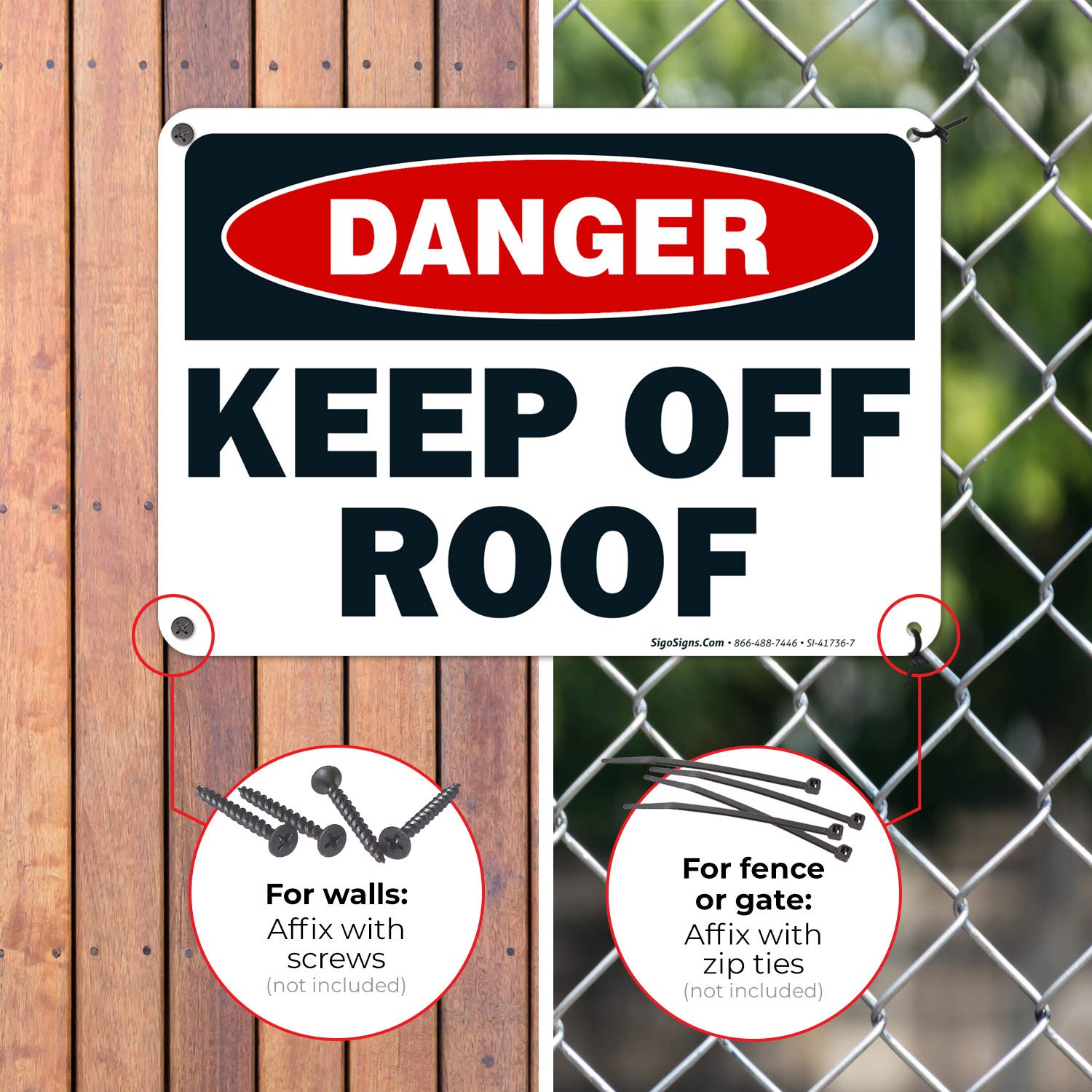 Danger Keep Off Roof Sign - 10x7 Inch Heavy Duty Rust-Free Aluminum, UV Protected & Weatherproof for Long Lasting Use - Easy Mounting for Indoor/Outdoor Safety Signs - Made in USA - Perfect for Construction Sites, Warehouses & Hazard Area Warning