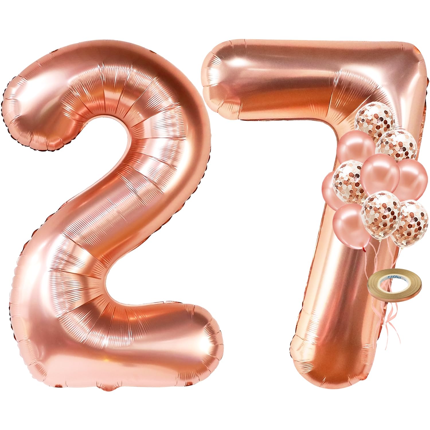 KatchOn 27 Rose Gold Giant Balloon Numbers - 40 Inch | Women's 27th Birthday Decorations & Party Supplies | Confetti Balloons Set for Birthday Celebration | Perfect for Milestone Birthdays, Anniversaries & Photo Backdrops