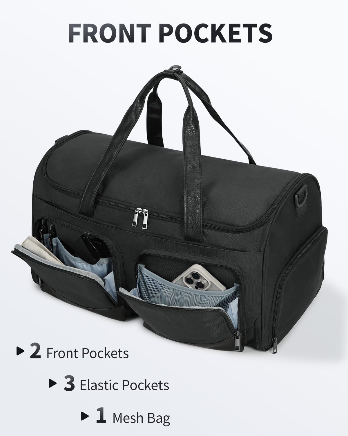 Premium Convertible Garment Bag for Travel - 2-in-1 Hanging Suitcase & Duffle with Wet Pocket & Toiletry Bag | Carry-On Luggage for Business Trips, Weddings & Weekend Getaways (Black) - Perfect for Men & Women