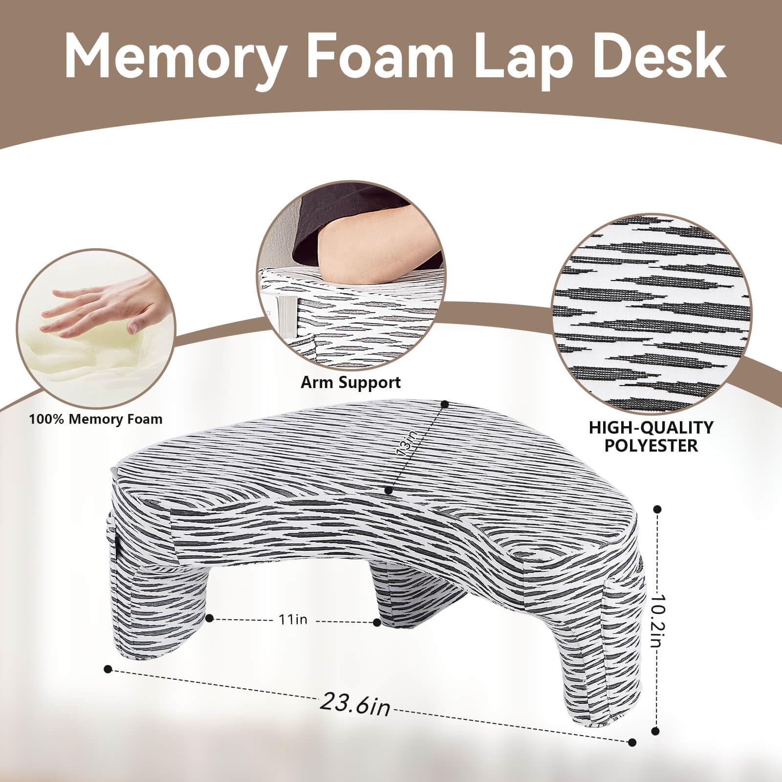 Heart-Shaped Reading Pillow with Lap Desk - Soft Gaming & Book Cushion for Bed, Sofa & Floor - Black & White Stripes - Perfect for Reading, Working & Relaxing at Home