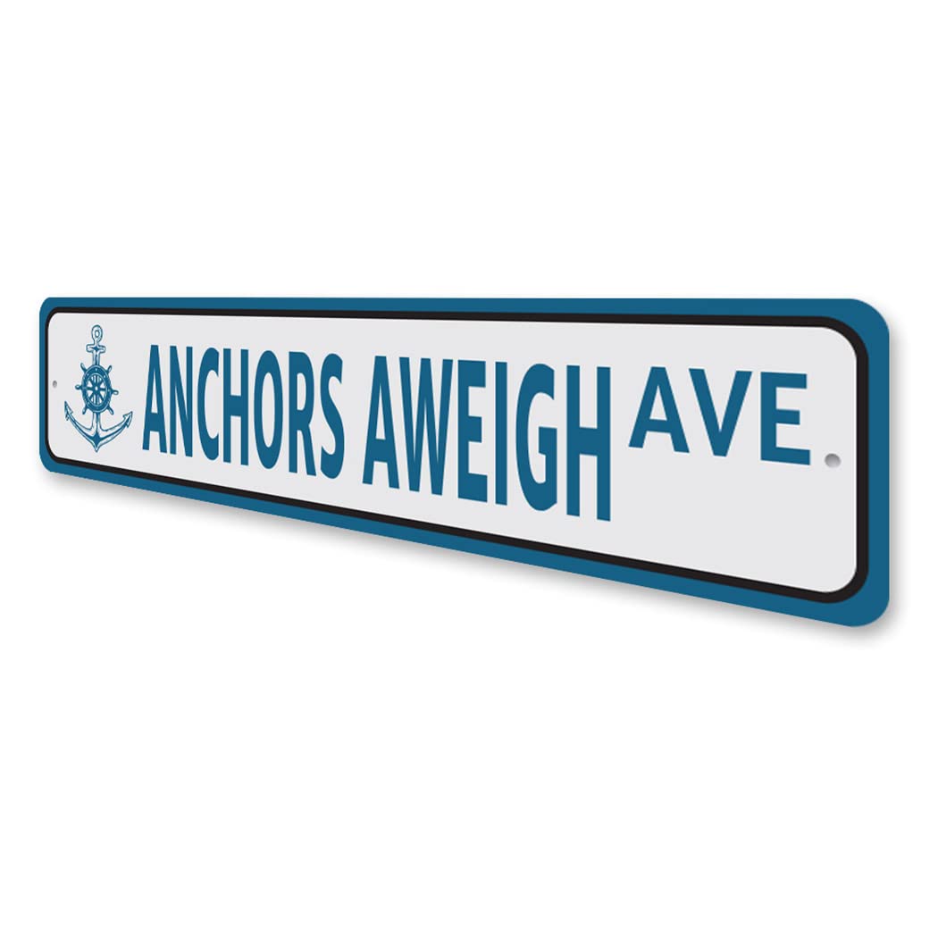 Anchors Aweigh Sign - 4x18 Inch Nautical Wall Decor - Perfect for Navy Themed Rooms, Beach Houses & Maritime Offices