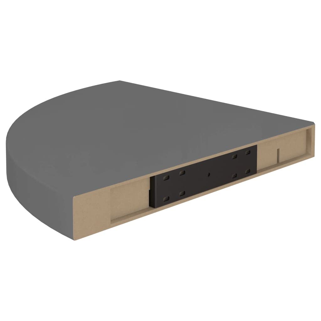 Floating Corner Shelves Set of 2 - High Gloss Grey MDF Wall Shelves 35x35x3.8 cm - Perfect for Bathroom, Kitchen, Living Room Storage & Decoration
