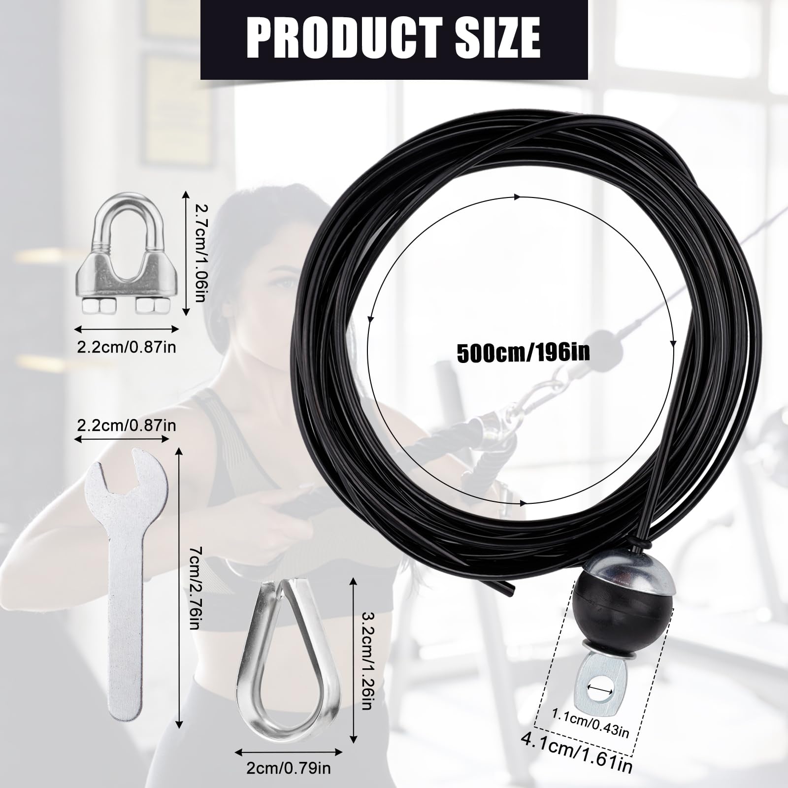 196in Heavy Duty Fitness Pulley Cable System - 5mm Thick Adjustable Steel Wire Rope for Home Gym Equipment & Pulley Machine Accessories - Perfect for Strength Training, CrossFit, and Home Workouts
