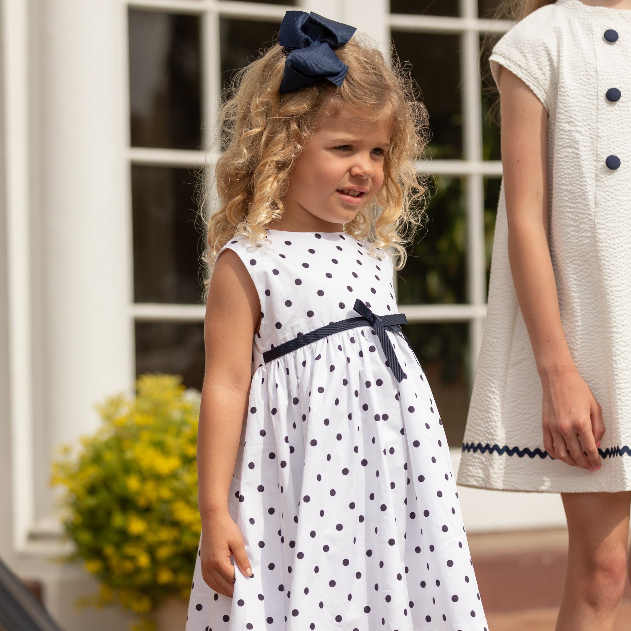 Betsy Dress in Narragansett Navy Polka Dots - Women's Floral Summer Dress for Casual Wear, Beach Outings & Date Nights