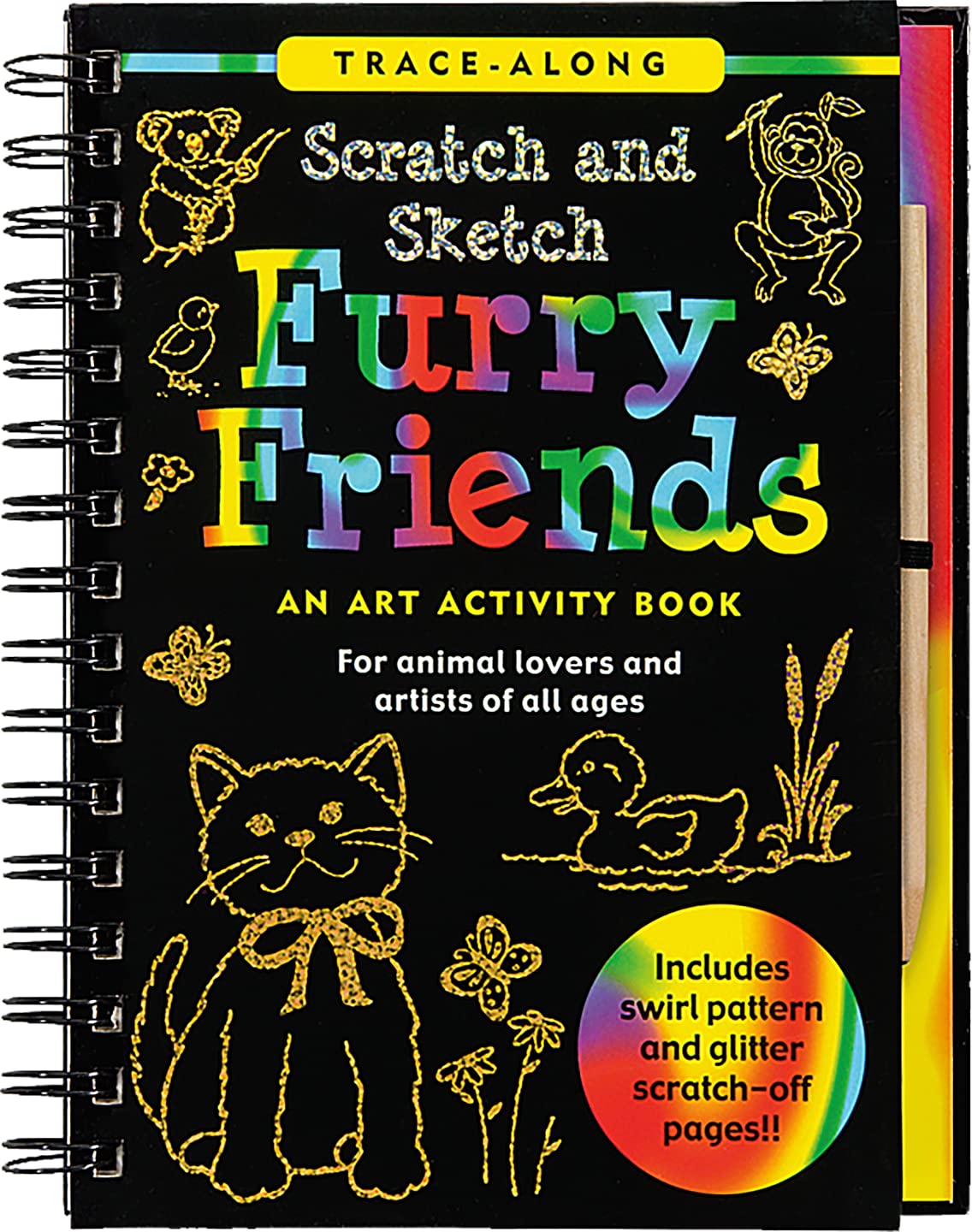 Scratch & Sketch Furry Friends Art Activity Book - Creative Drawing Kit for Kids & Adults, Animal Lovers Gift with Wooden Stylus (Perfect for Birthday, Christmas & Family Art Time)